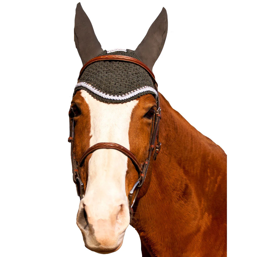 Equine Couture Fly Bonnet with Silver Rope & Crystals - Image 2