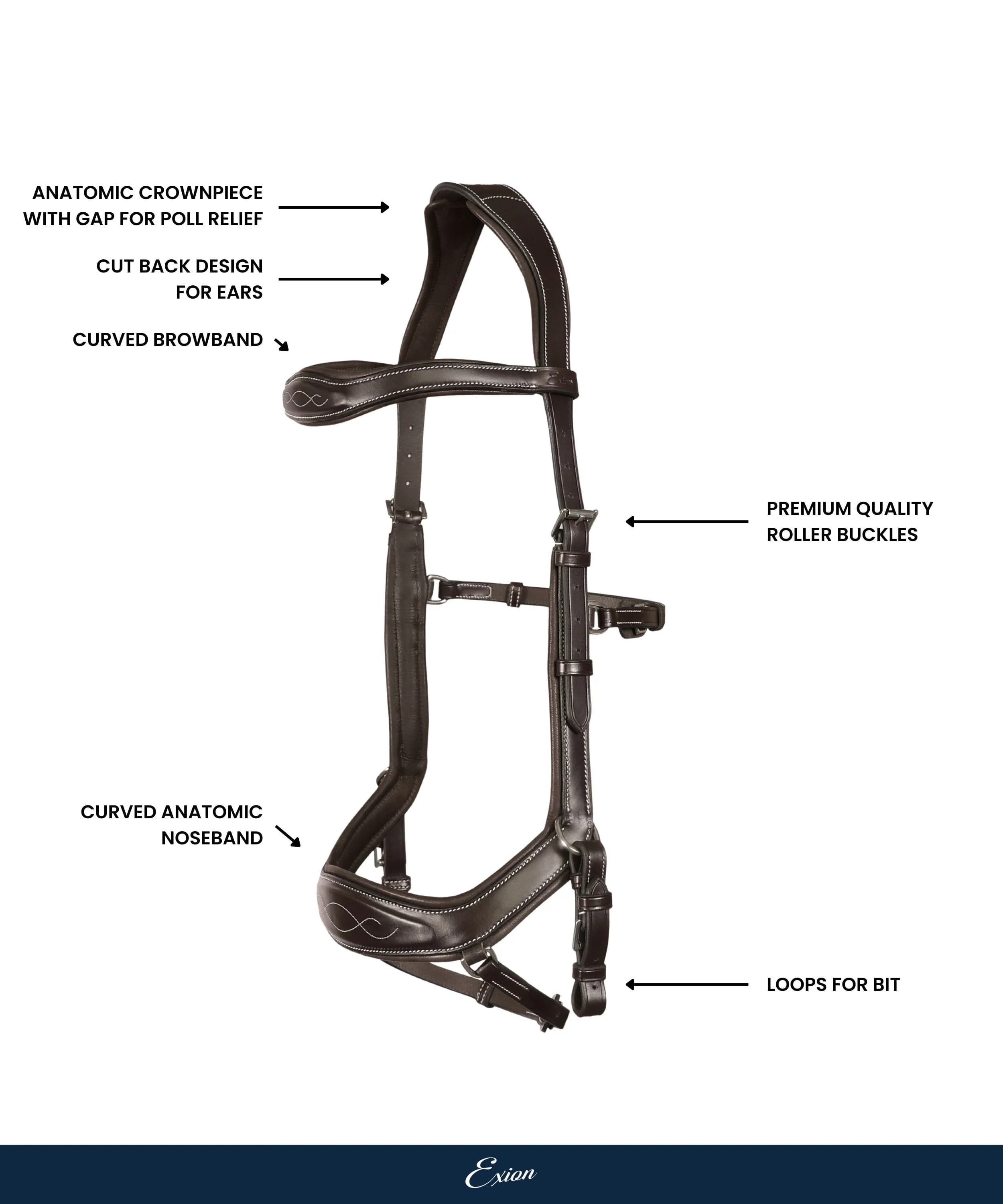 ExionPro Anti-Pressure Anatomic Jumping Raised Padded Fancy Wave Stitched Bridle - Image 4