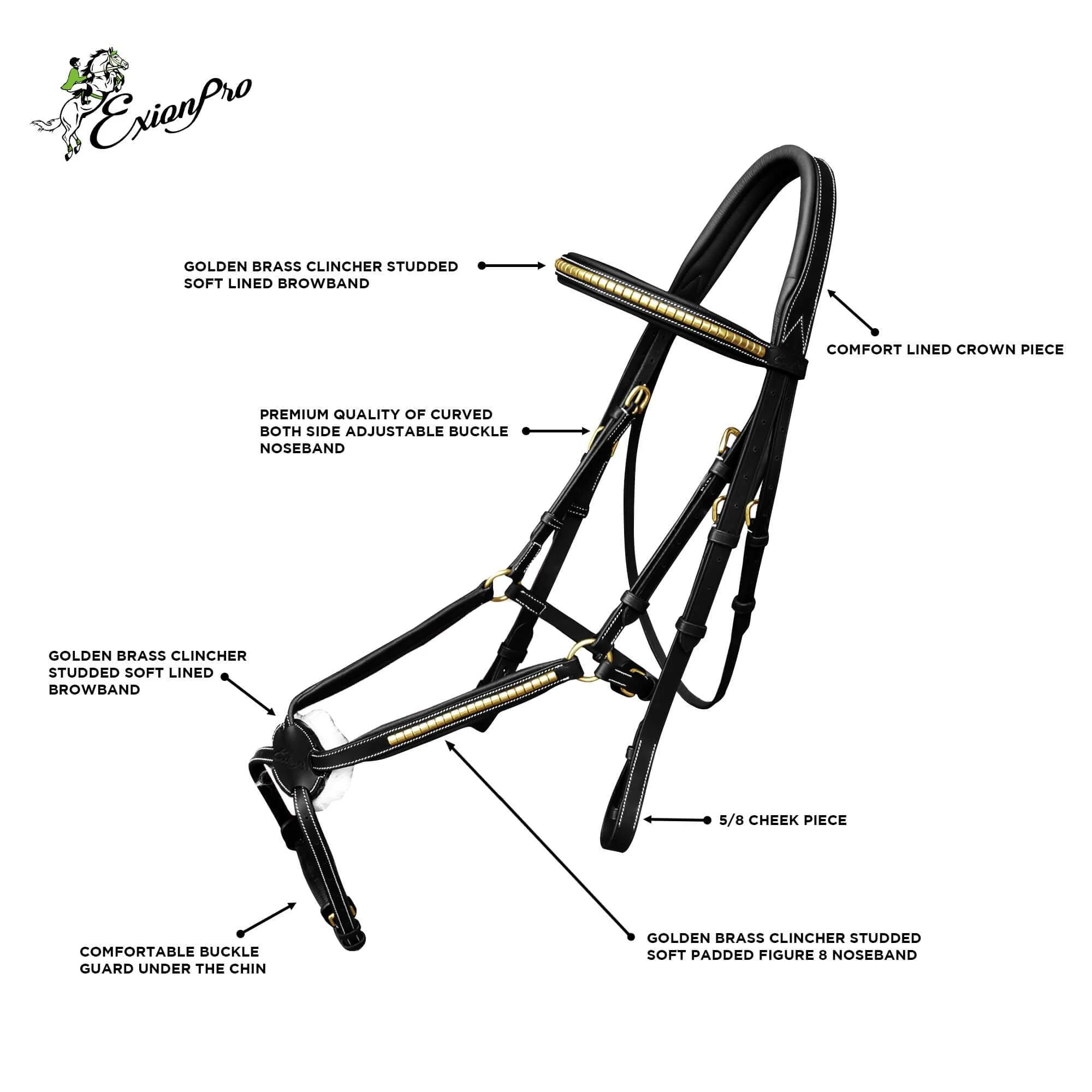 ExionPro Brass Clincher Figure 8 Bridle with Rubber Reins - Image 5