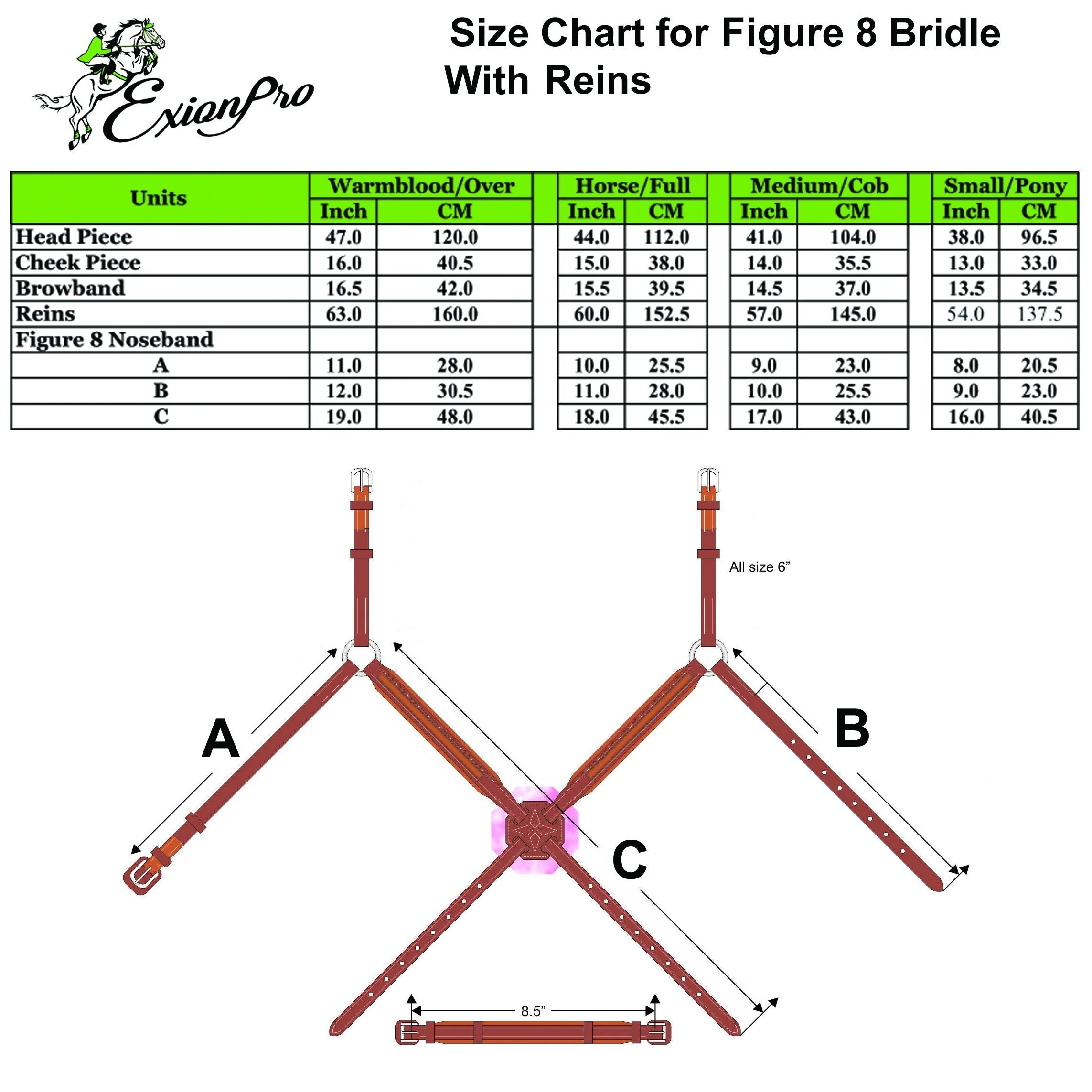 ExionPro Brass Clincher Figure 8 Bridle with Rubber Reins - Image 6