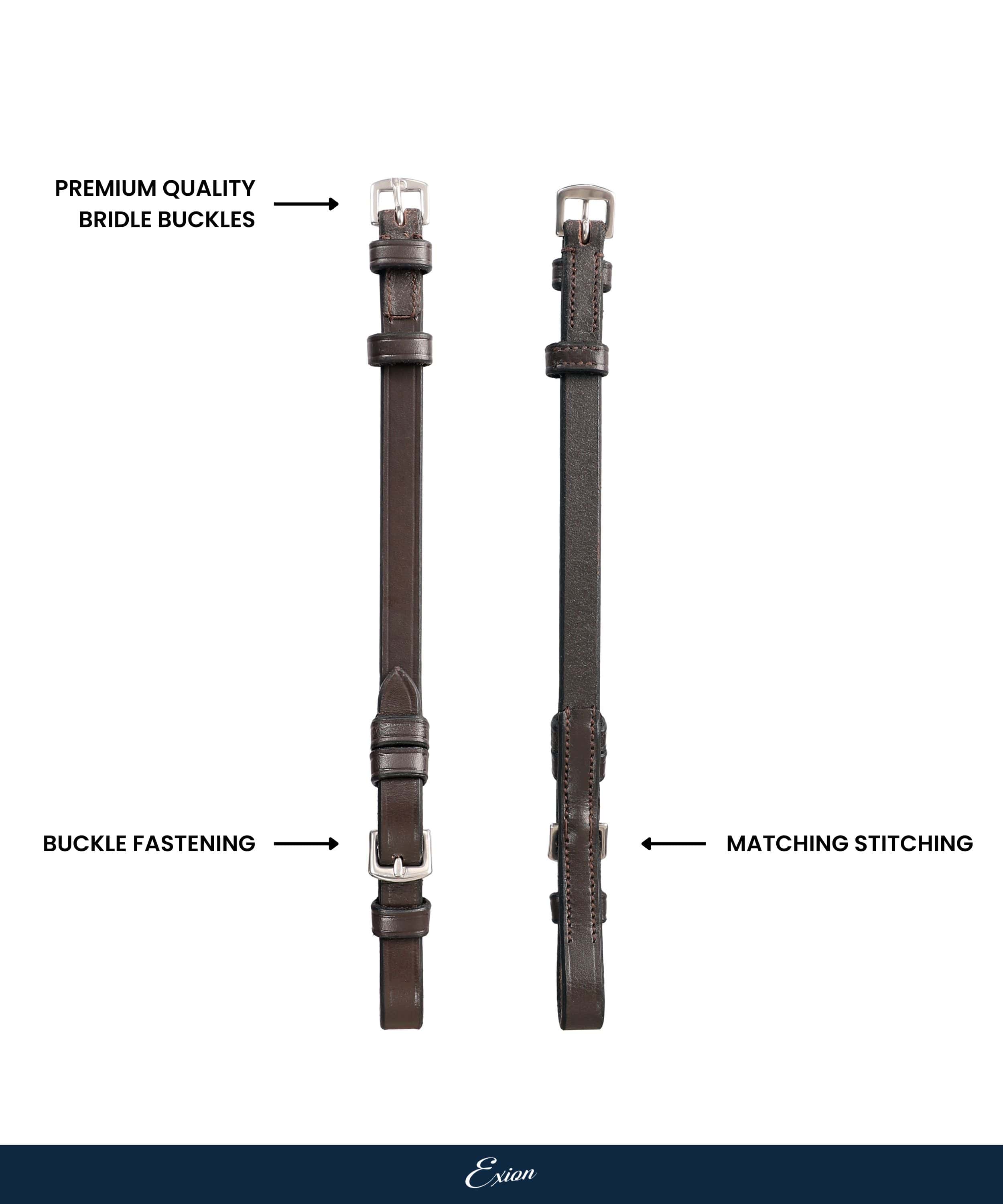 ExionPro Bridle Cheek Pieces With Buckle Fastening - Matching Stitching - Image 4