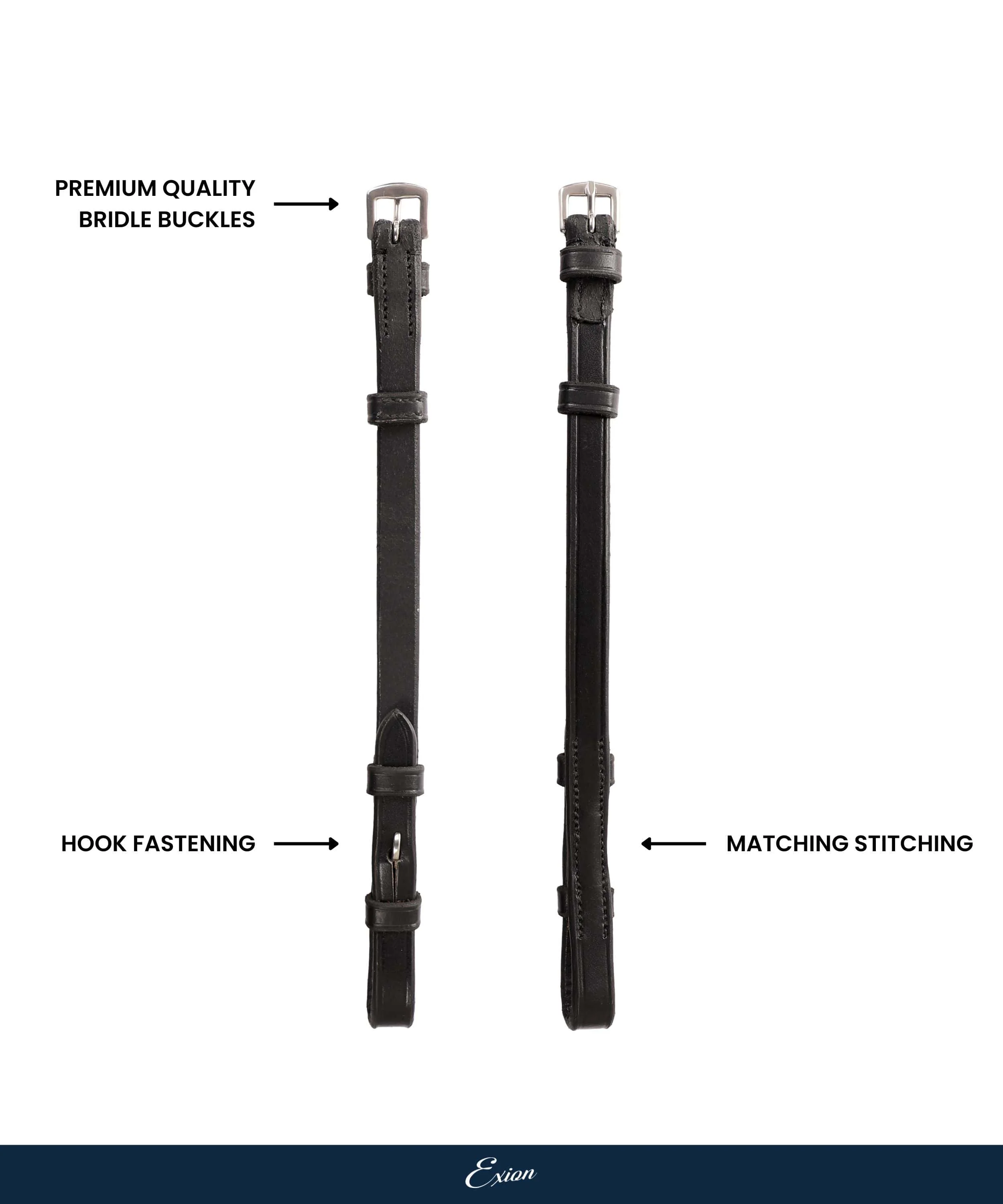 ExionPro Bridle Cheek Pieces With Hook Fastening - Matching Stitching - Image 4