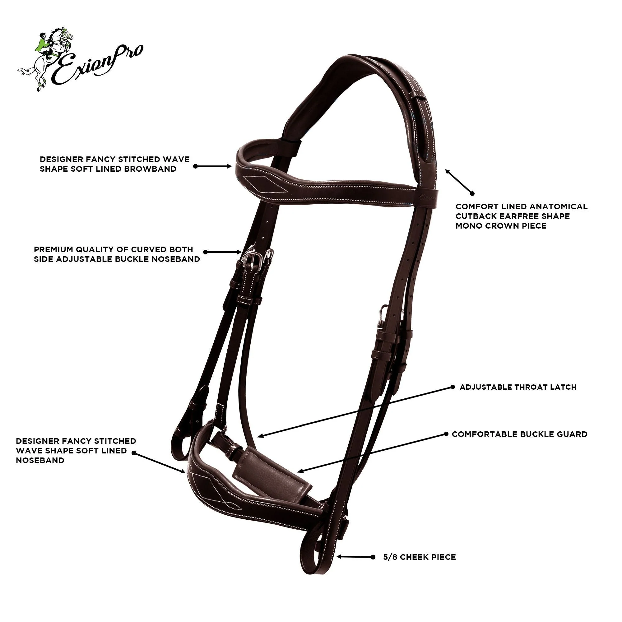 ExionPro Broad Wave Shape Designer Fancy Dressage Bridle & Web Reins - Image 9