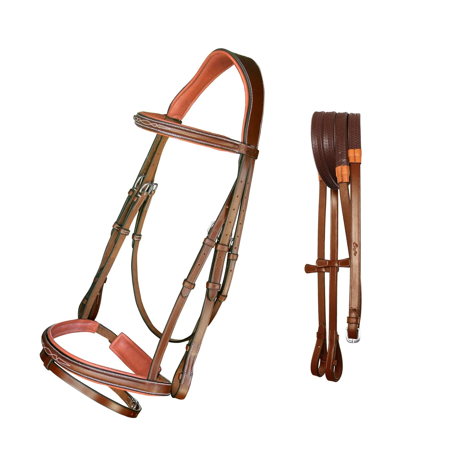 ExionPro Designer Fancy Stitched Bridle with Flash and Rubber Reins - Image 4