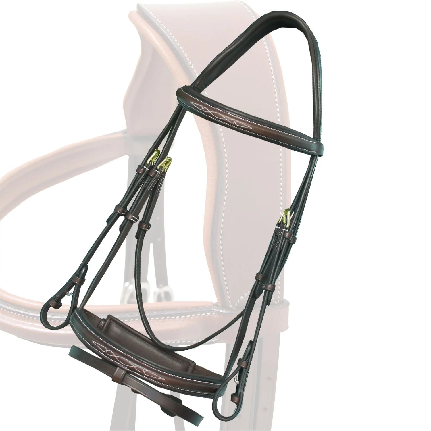 ExionPro Designer Fancy Stitched Bridle with Flash and Rubber Reins - Image 7