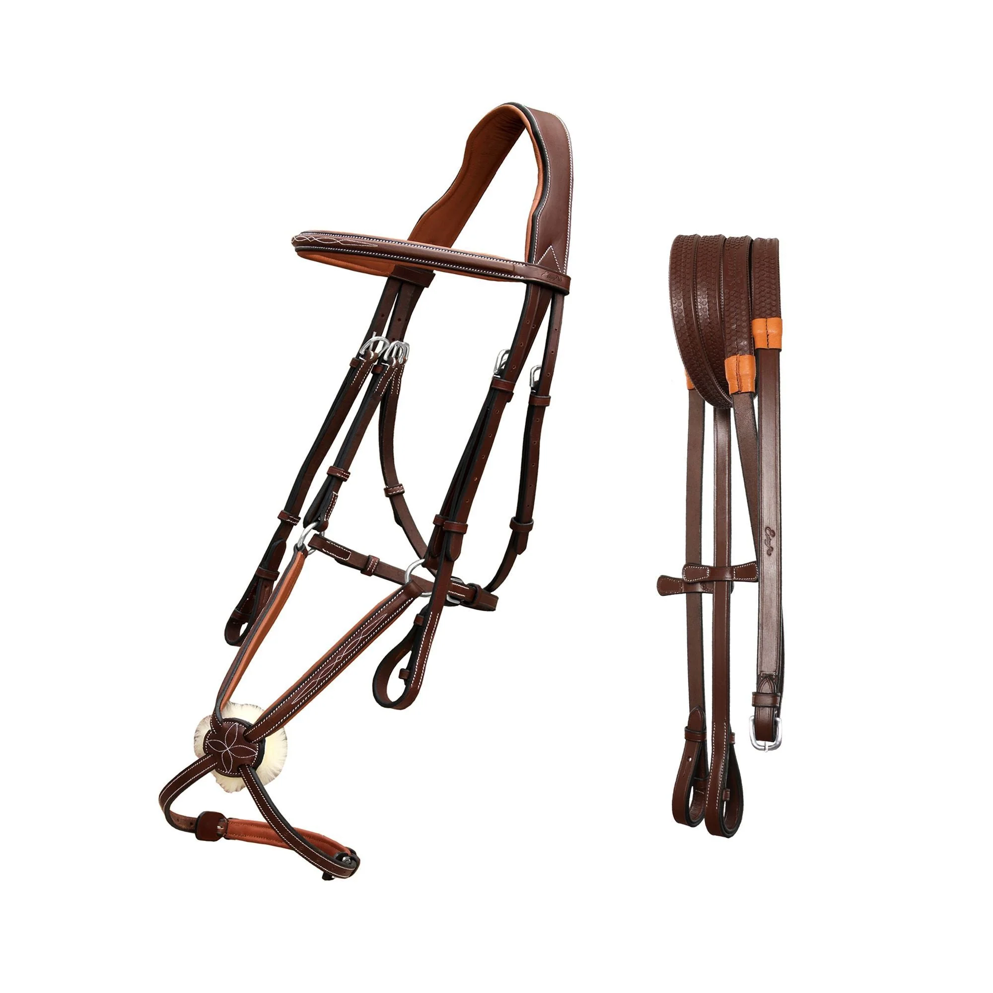 ExionPro Designer Fancy Stitched Figure 8 English Bridle With Rubber Reins - Image 3