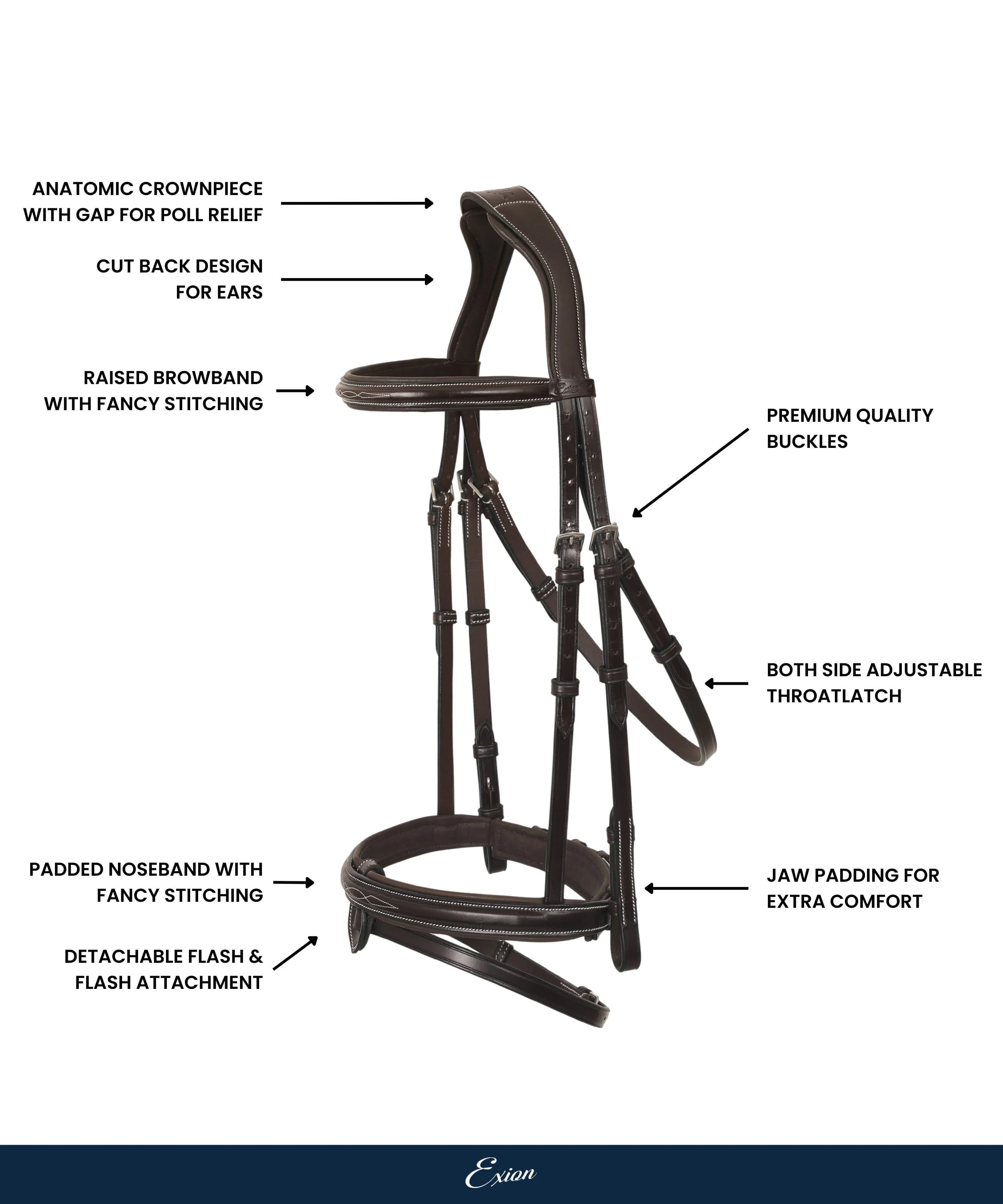 ExionPro Designer Stitched Mono Crown Piece Snaffle Bridle With Rubber Reins - Image 5