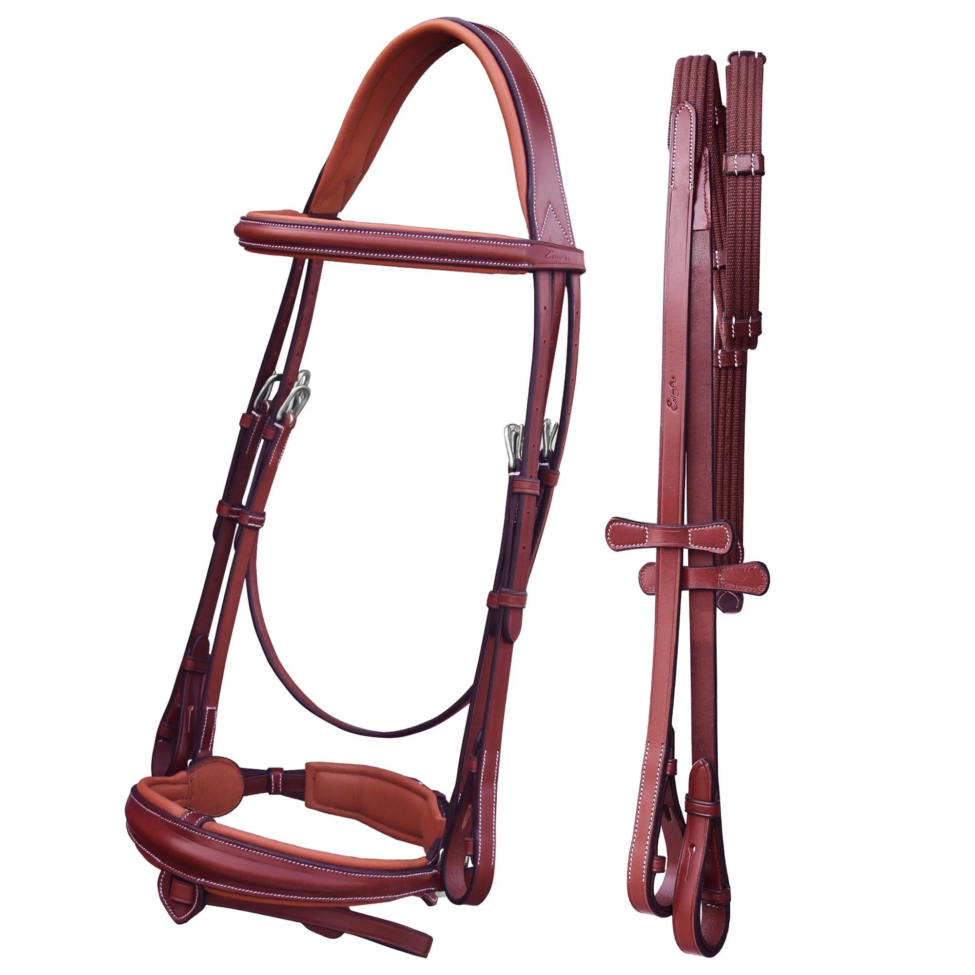 ExionPro Dressage Bridle: Mono Crown, Raised Browband, Anatomical Noseband, Detachable Flash & Web Reins - Image 2