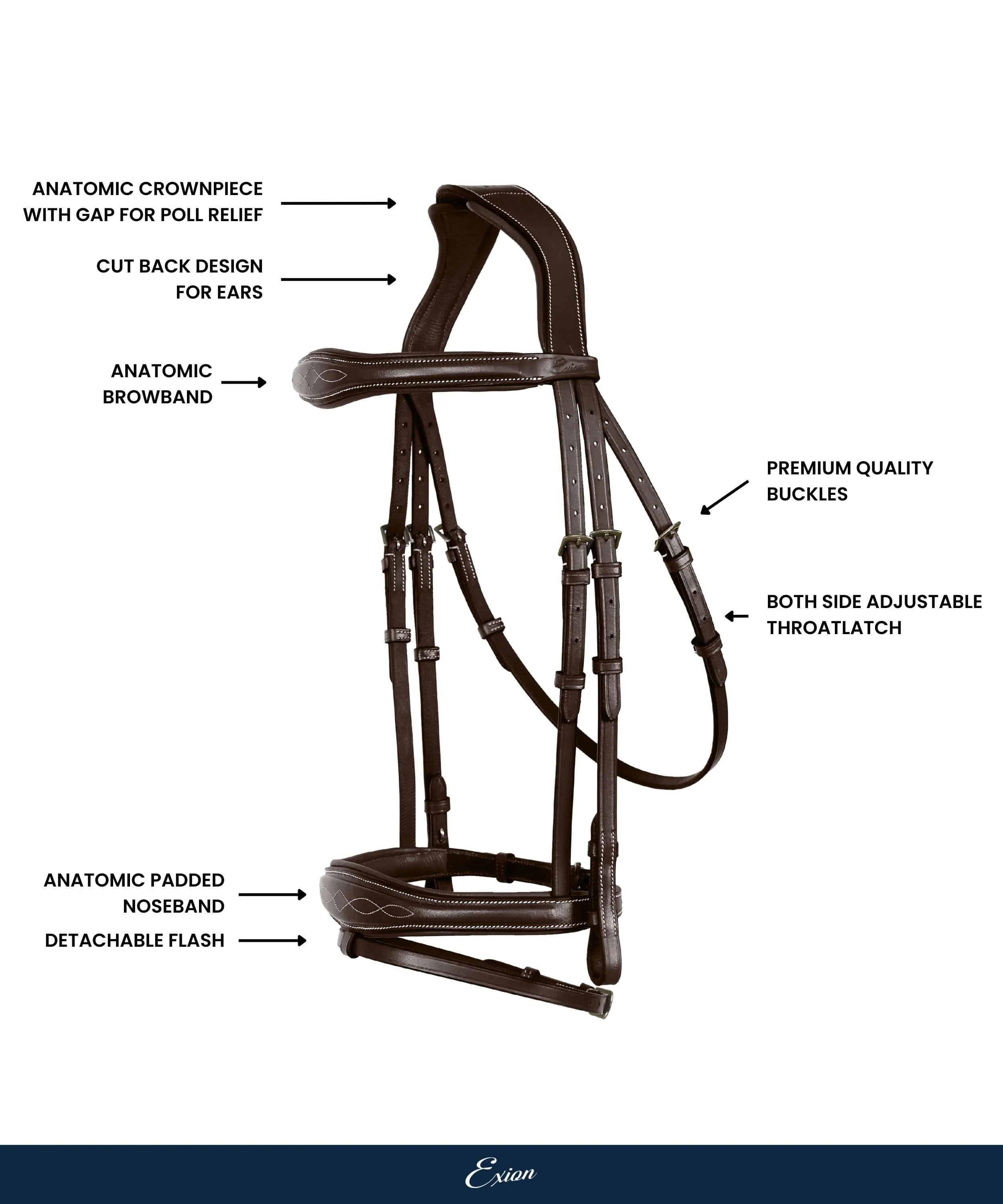 ExionPro Fancy Stitched Raised Anatomical Bridle with Rubber Reins - Image 5
