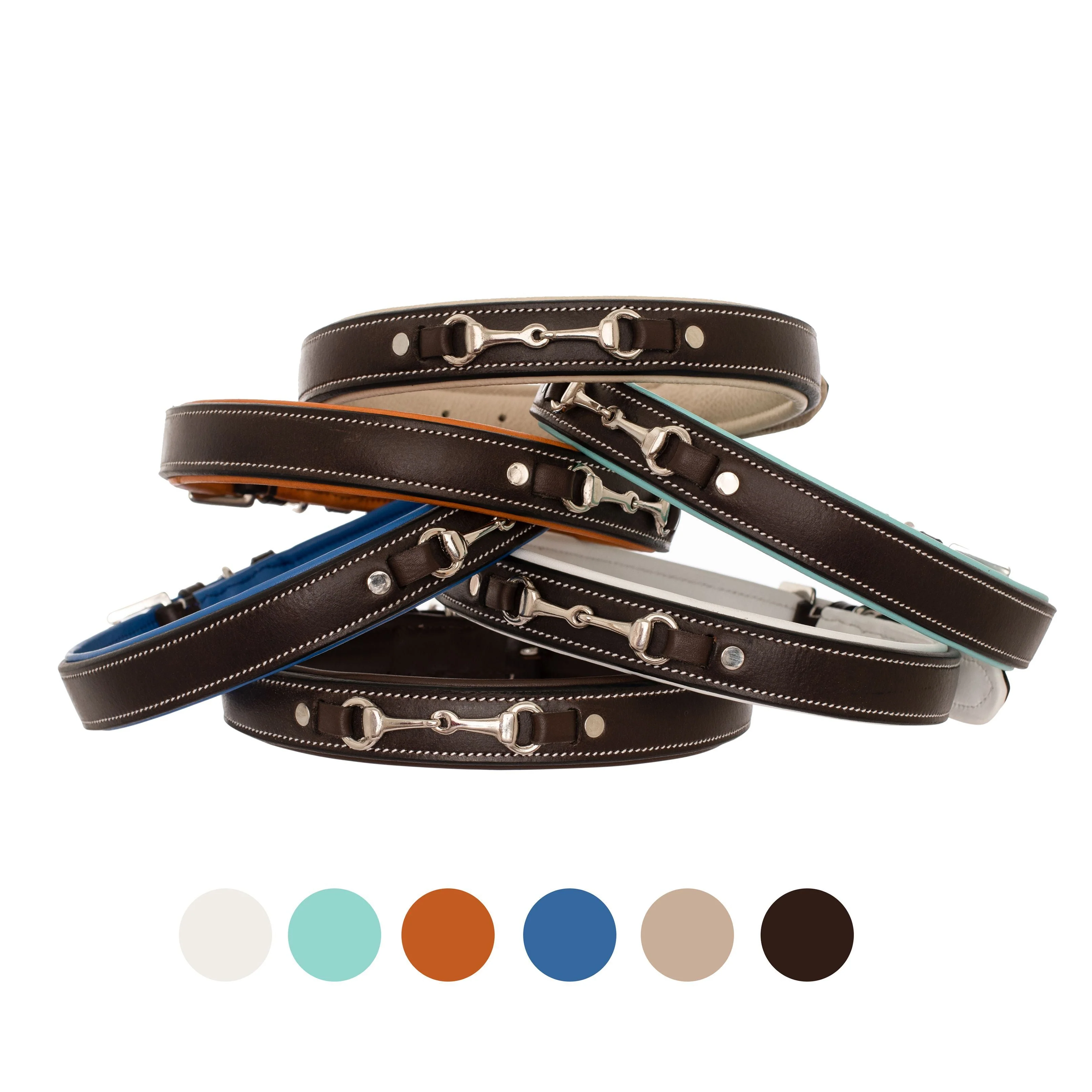 ExionPro Silver Snaffle Padded Leather Dog Collar - Brown Padding - Image 7