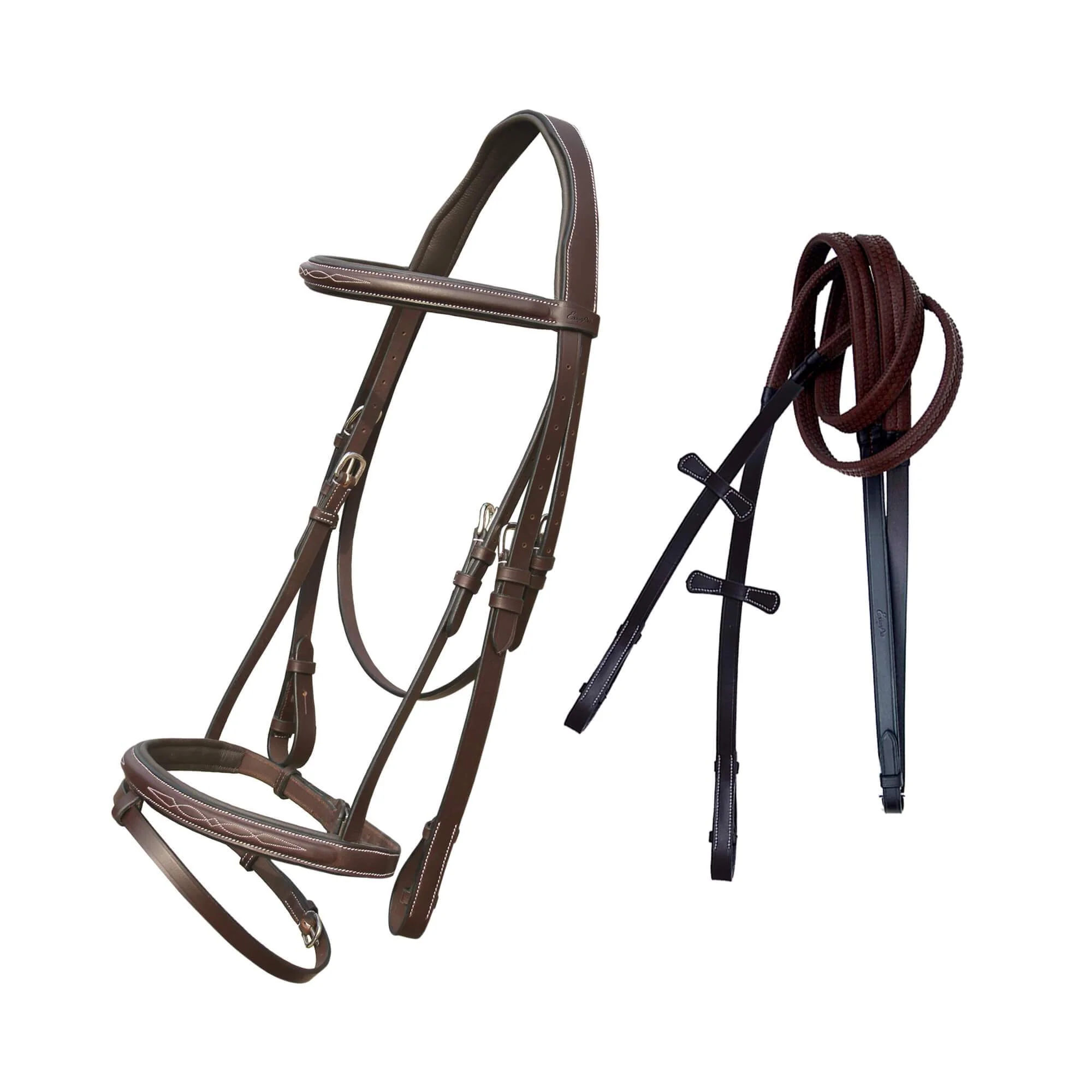 ExionPro Twin Designer Fancy Stitched English Snaffle Bridle with Reins - Image 2