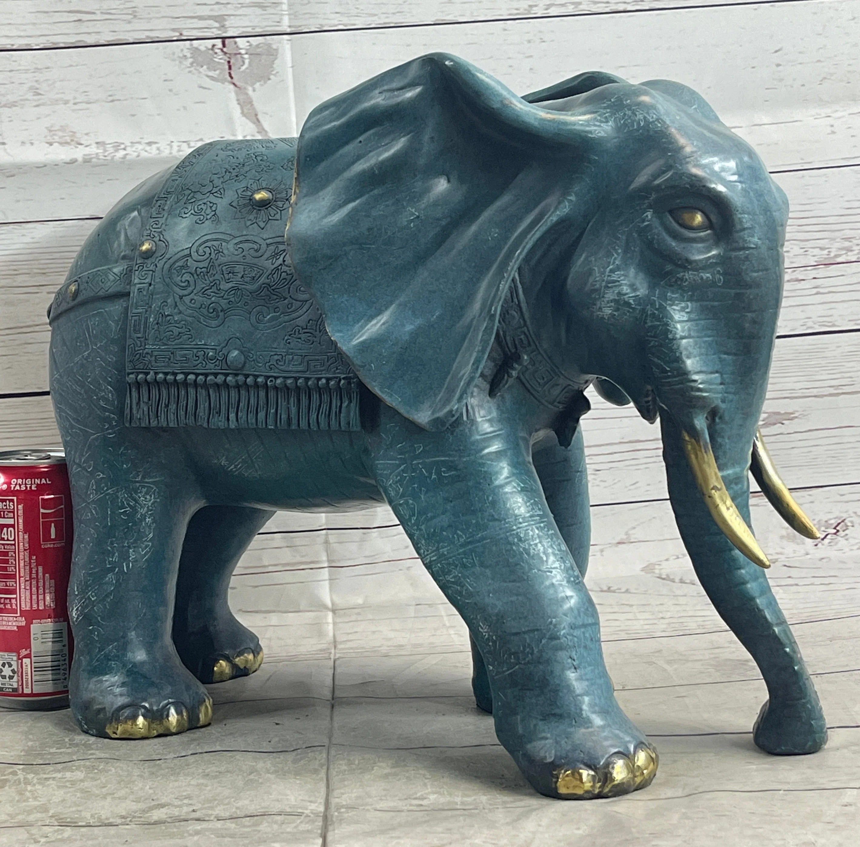 Extra Large Heavy Wildlife Elephant by French Artist Barye Green Patina Bronze Statue - Image 2