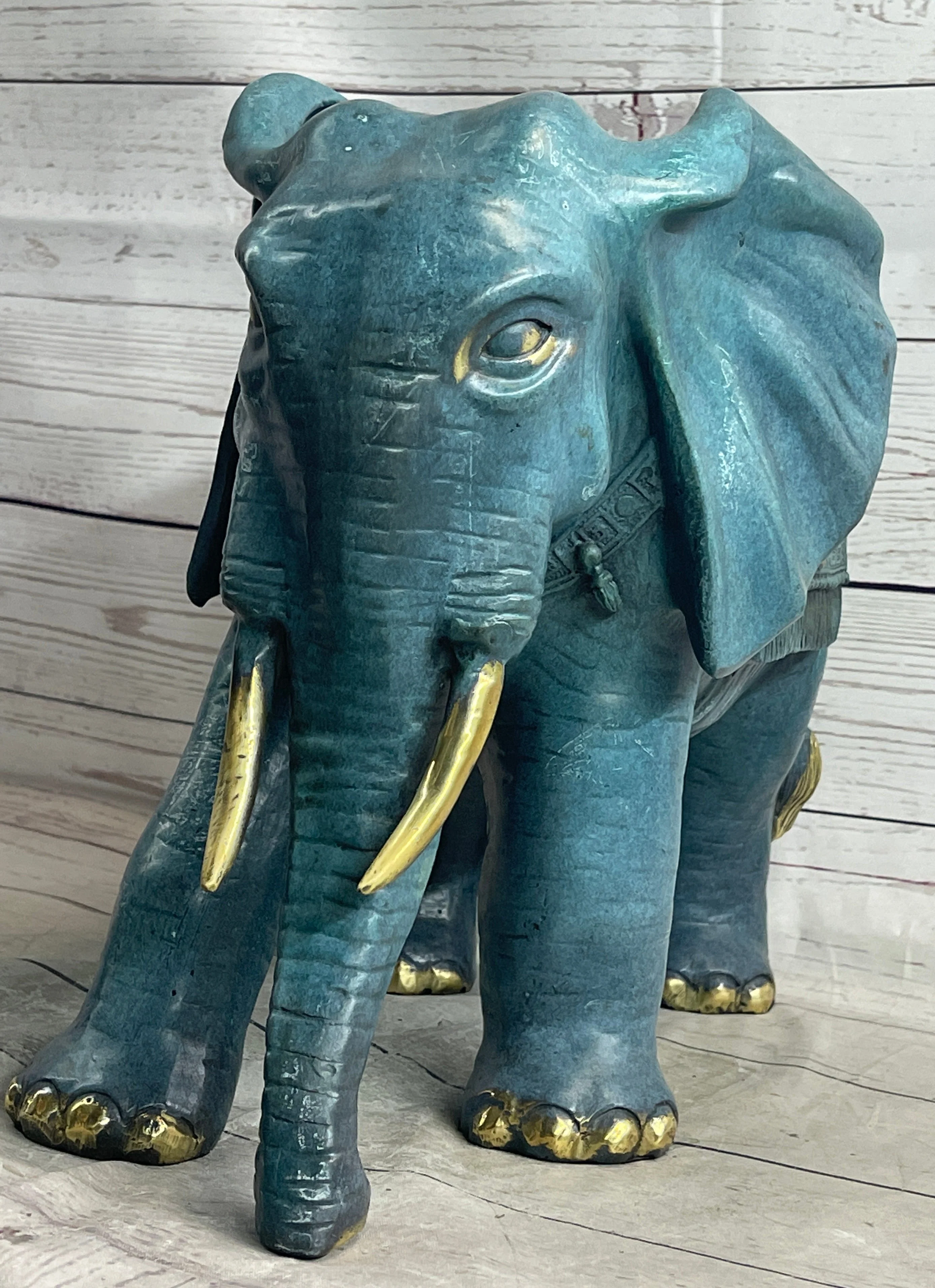 Extra Large Heavy Wildlife Elephant by French Artist Barye Green Patina Bronze Statue - Image 6