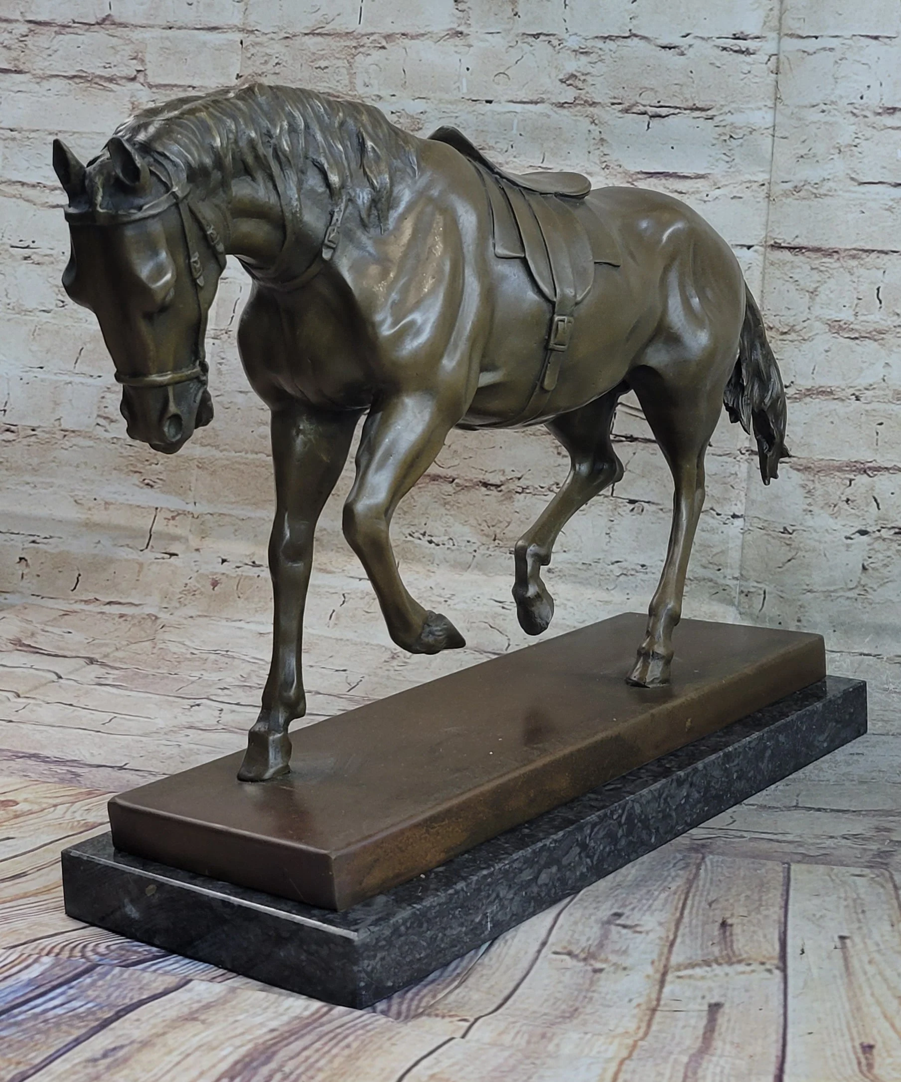 Extra Large Original Bronze Sculpture Horse Trots Stallion Marble Base Figurine - Image 6