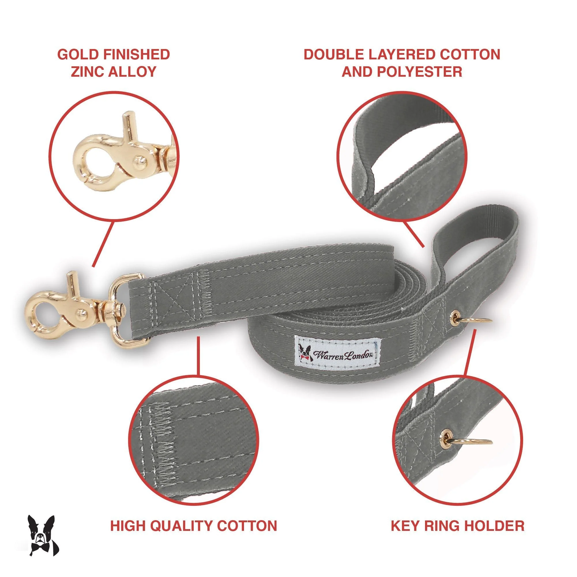 Fabric Dog Leash - Grey - Image 2