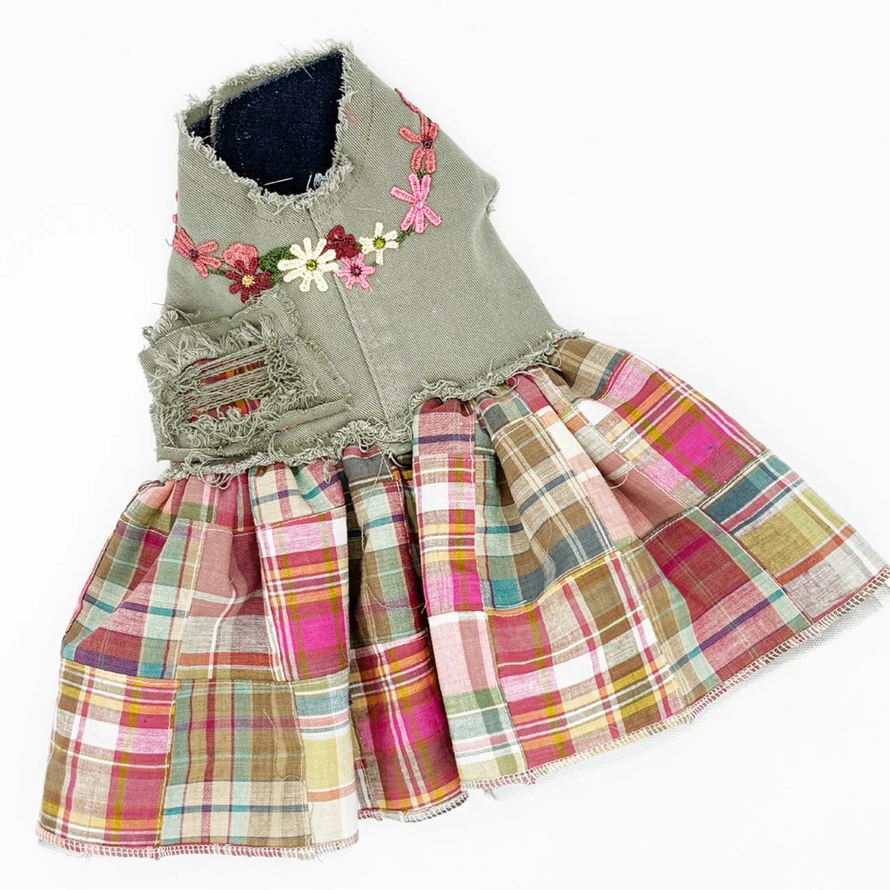Fall Madras Plaid Dog Harness Dress – Designer Eco-Friendly Dog Clothing