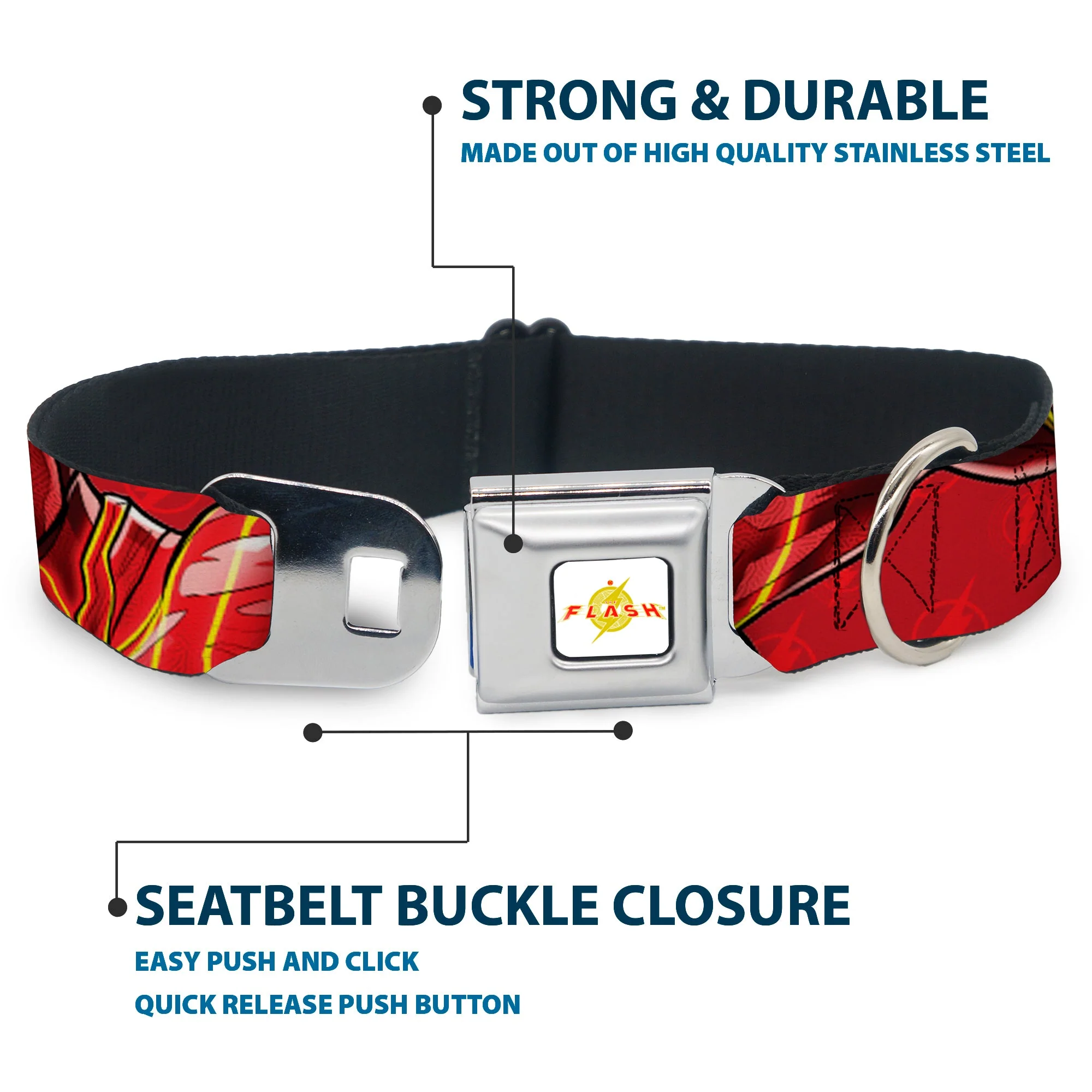 Flash 2023 Title Logo Full Color White/Yellow/Red Seatbelt Buckle Collar - The Flash 2023 2-Poses Close-Up Reds - Image 4