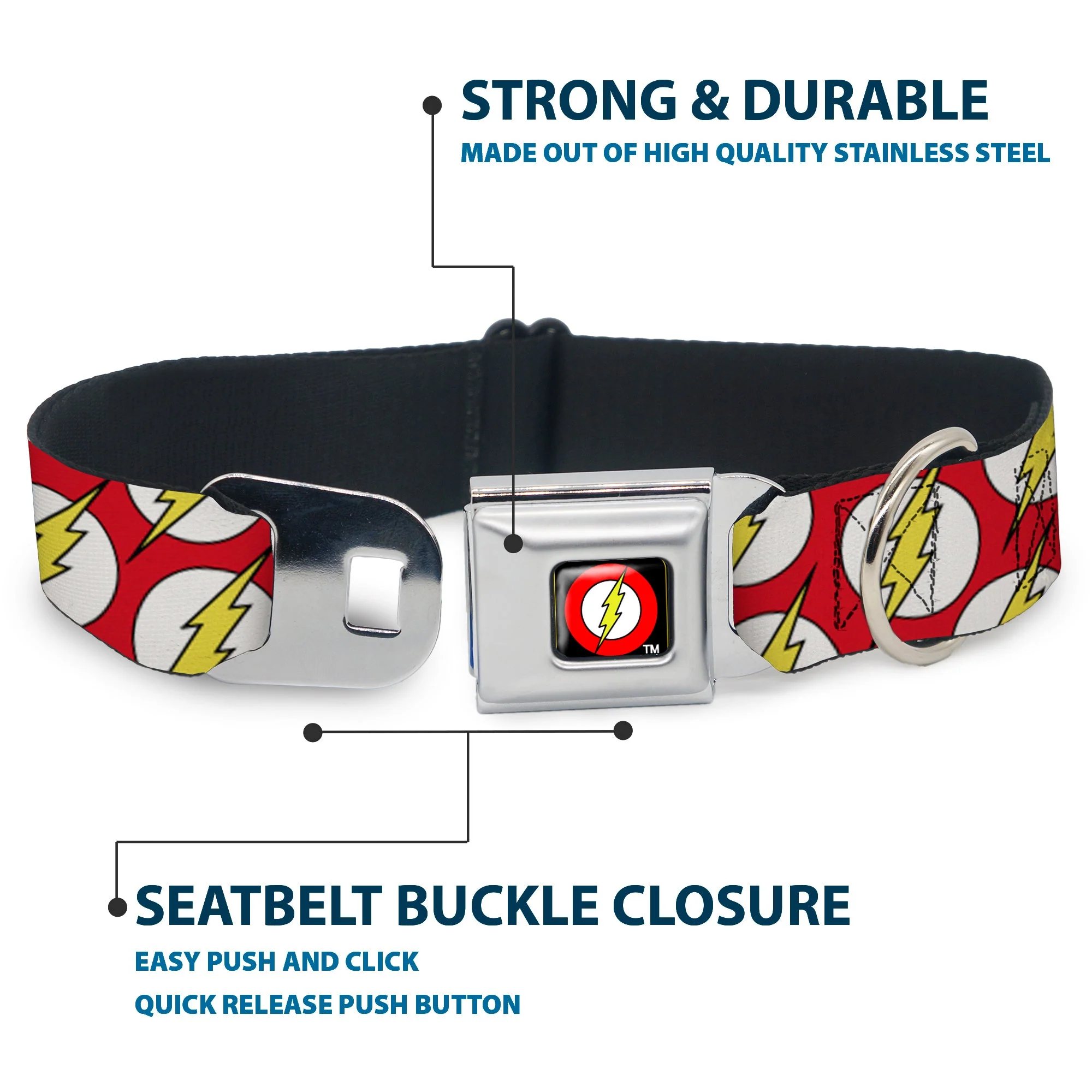 Flash Logo Black Seatbelt Buckle Collar - Flash Logo Scattered Red/White/Yellow - Image 4