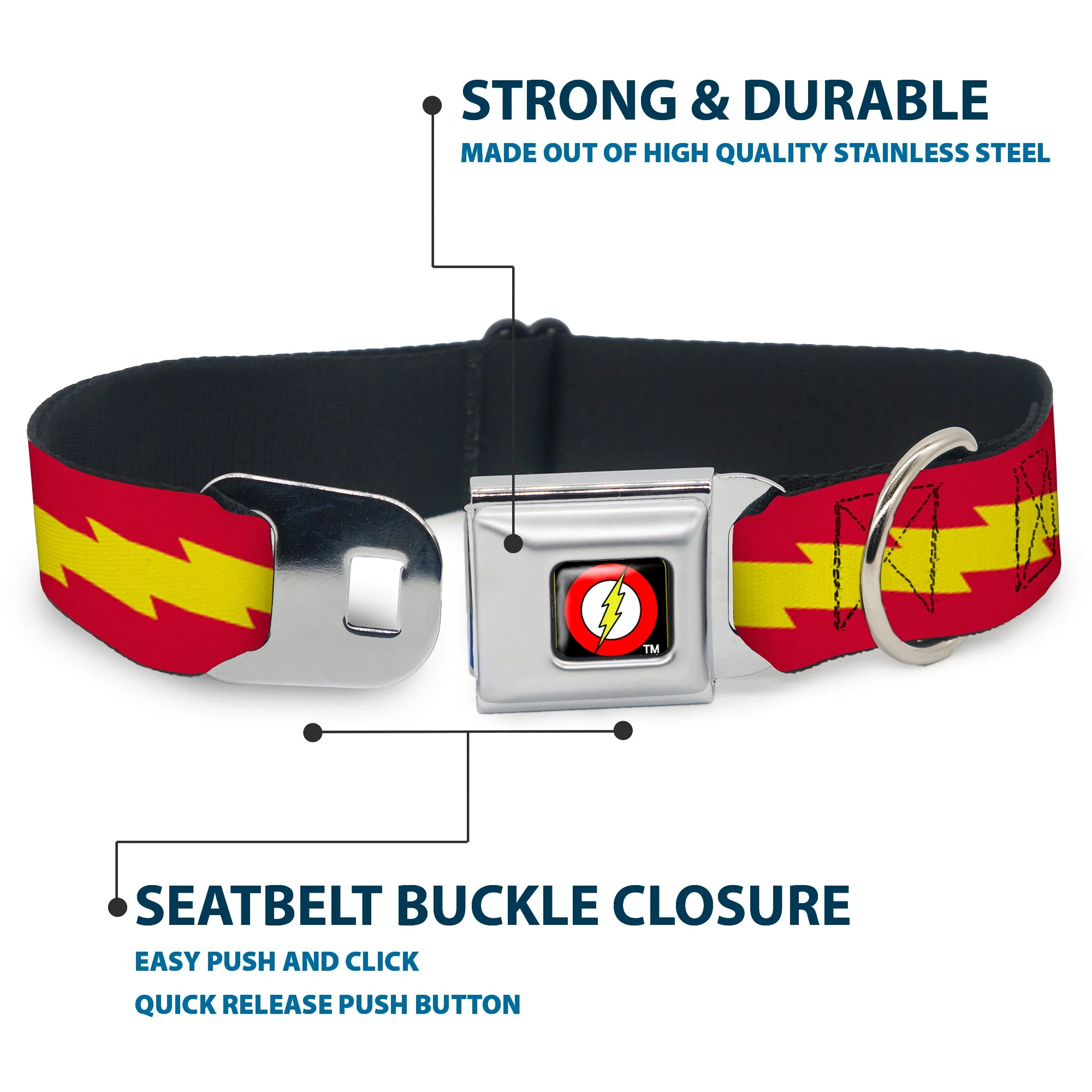 Flash Logo Black Seatbelt Buckle Collar - The Flash Bolt Stripe Red/Yellow - Image 4