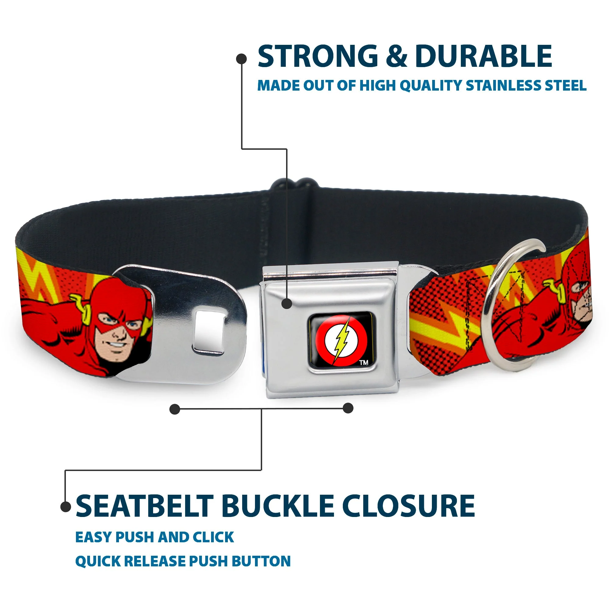 Flash Logo Black Seatbelt Buckle Collar - The Flash BOOM-KABOOM! - Image 4