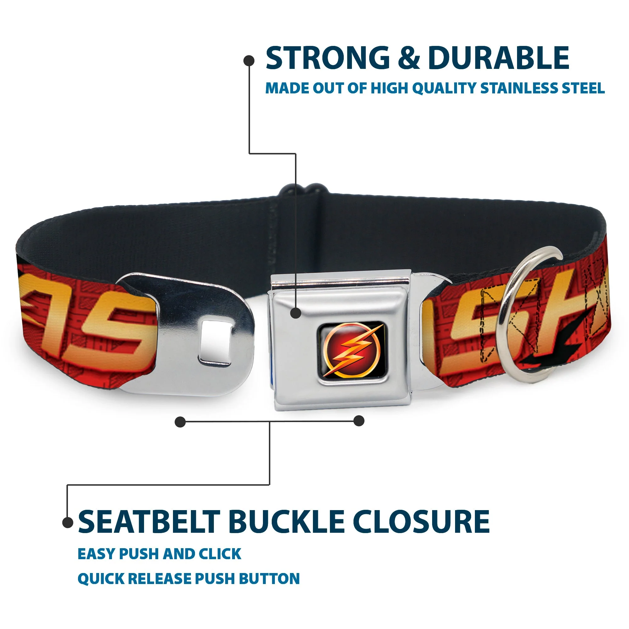 Flash Logo3 Full Color Black Gold Red Seatbelt Buckle Collar - THE FLASH/Logo3/Poses Black/Red/Gold - Image 4