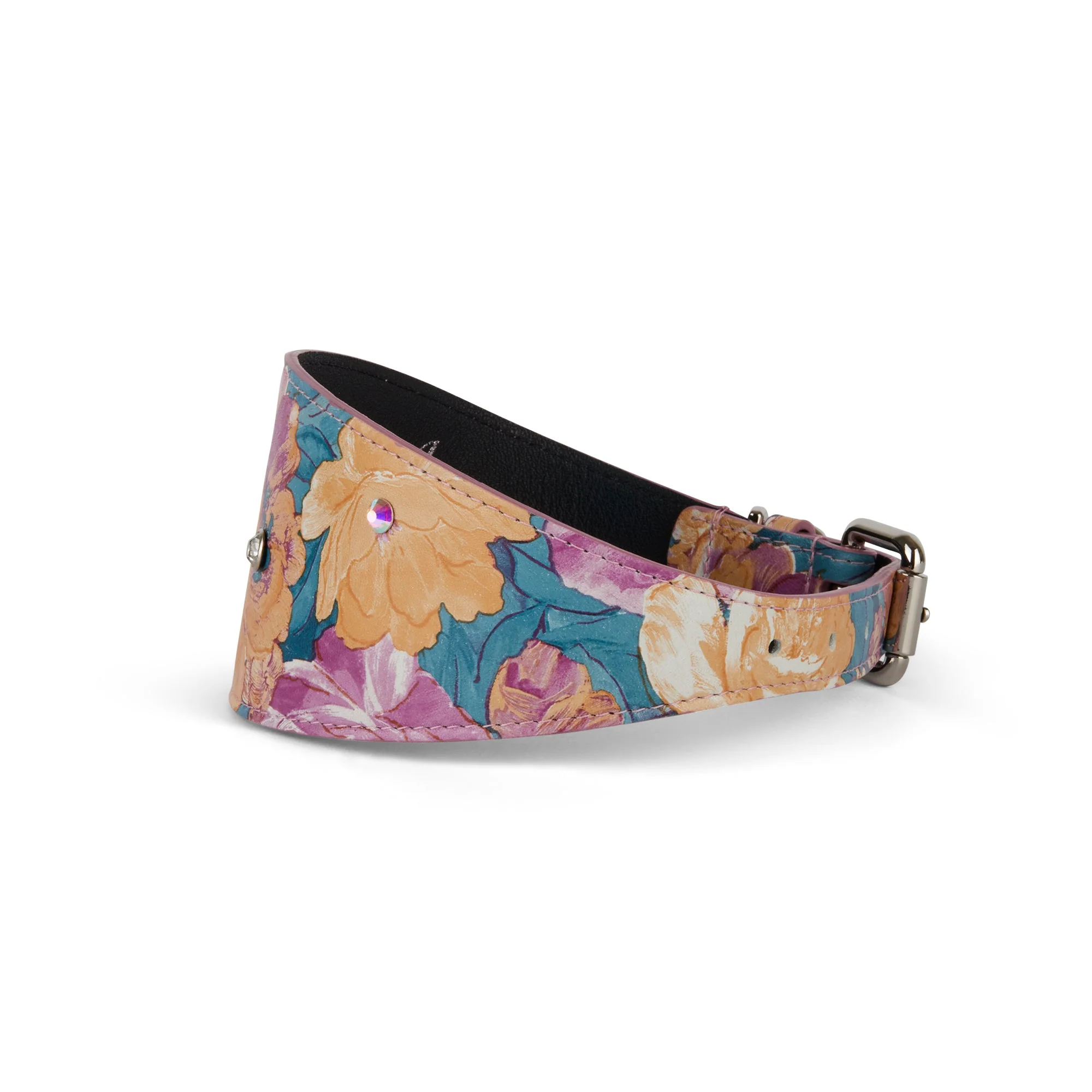 Floral Print Italian Leather 3” Wide Style Collar - Image 2