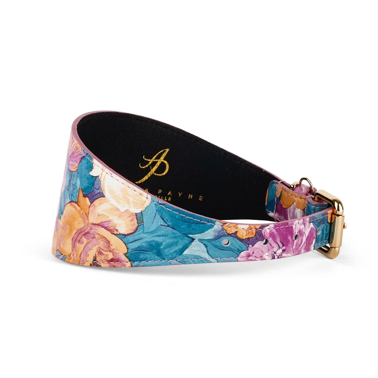 Floral Print Italian Leather 3” Wide Style Collar with Swarovski Crystals - Image 2