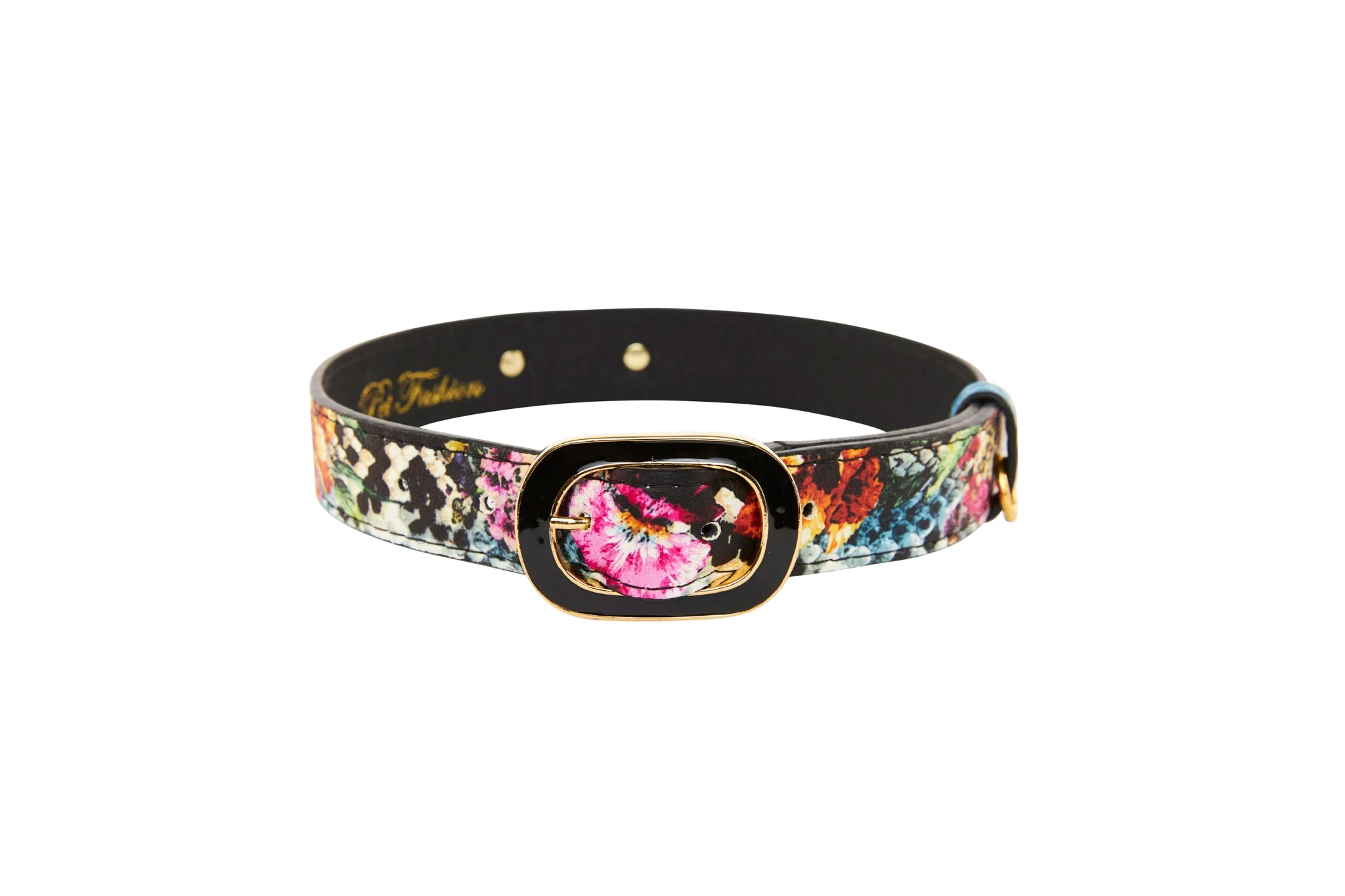 Floral, Scull, Snake Print Italian Leather Collar - Image 2