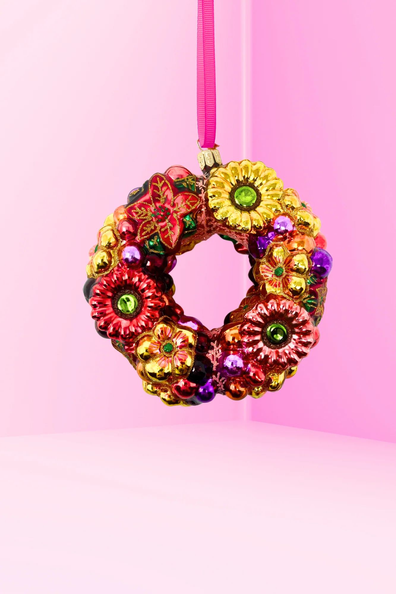 Floral Wreath Polish Glass Ornament