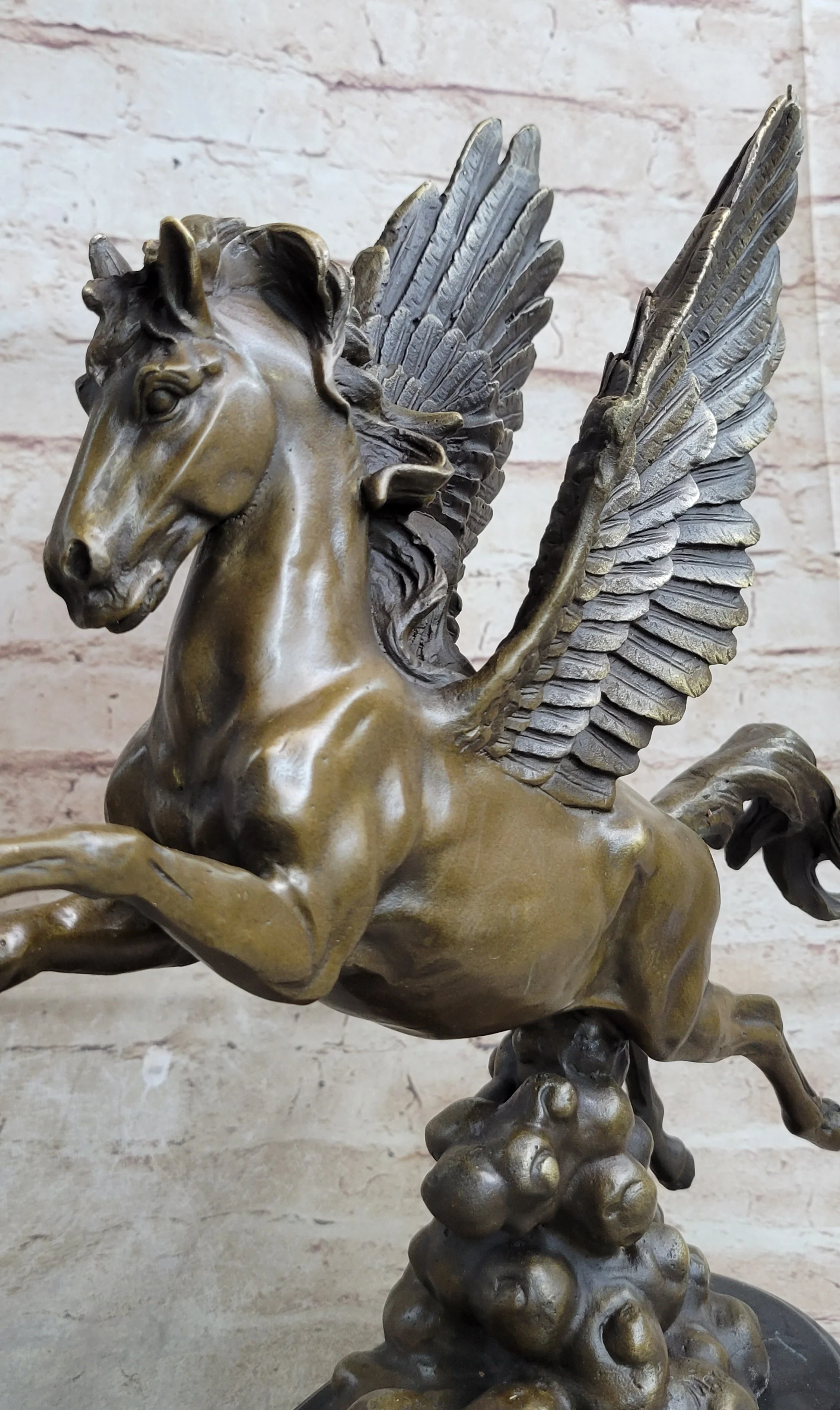 Flying Pegasus Winged Horse Greek Mythology Bronze Statue Sculpture Signed 15" x 14" - Image 8