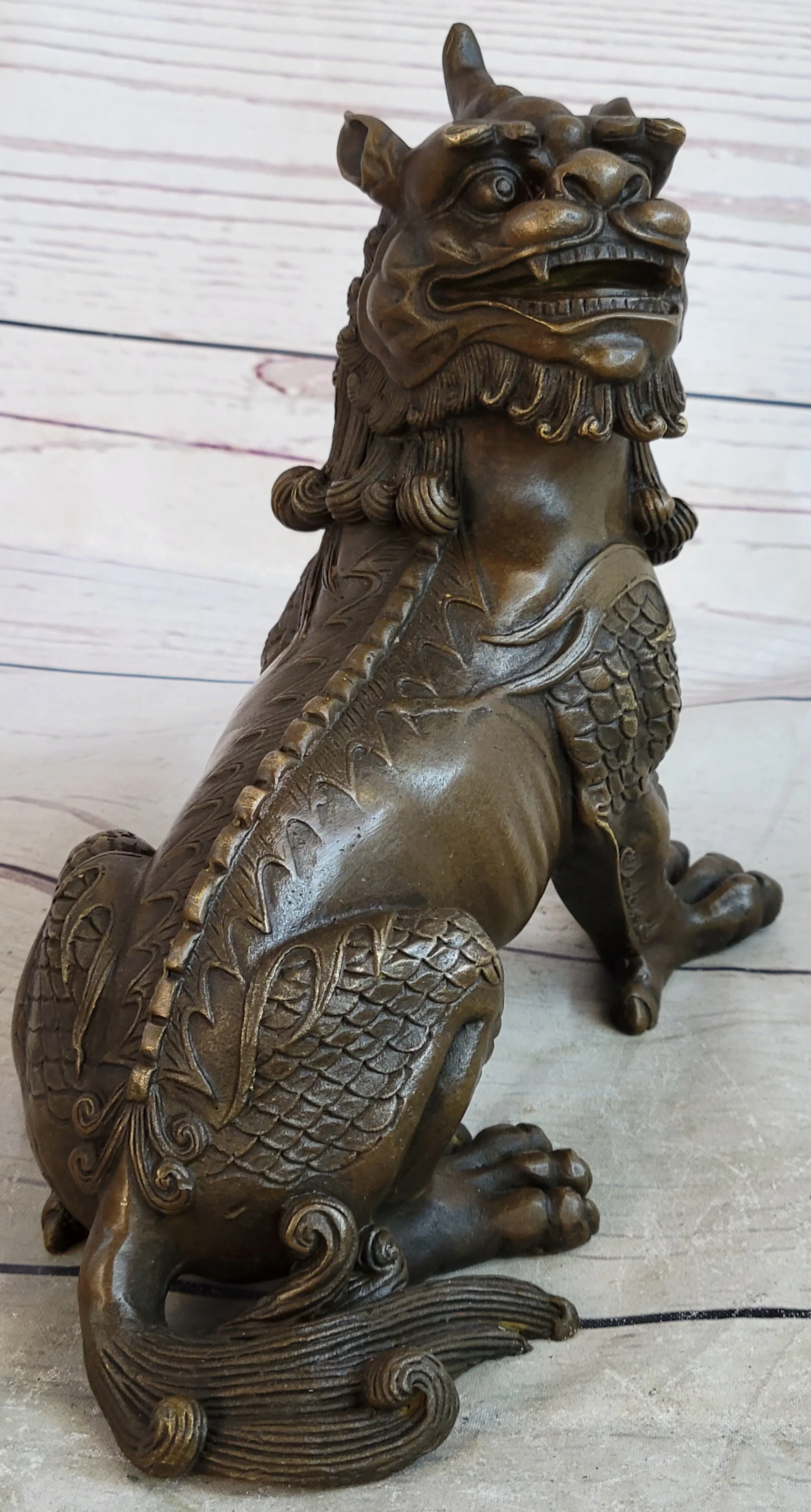 Folk Chinese Bronze Evil Talisman Guardian Door Lion Fu Foo Dog Statue Sale Gift - Image 3
