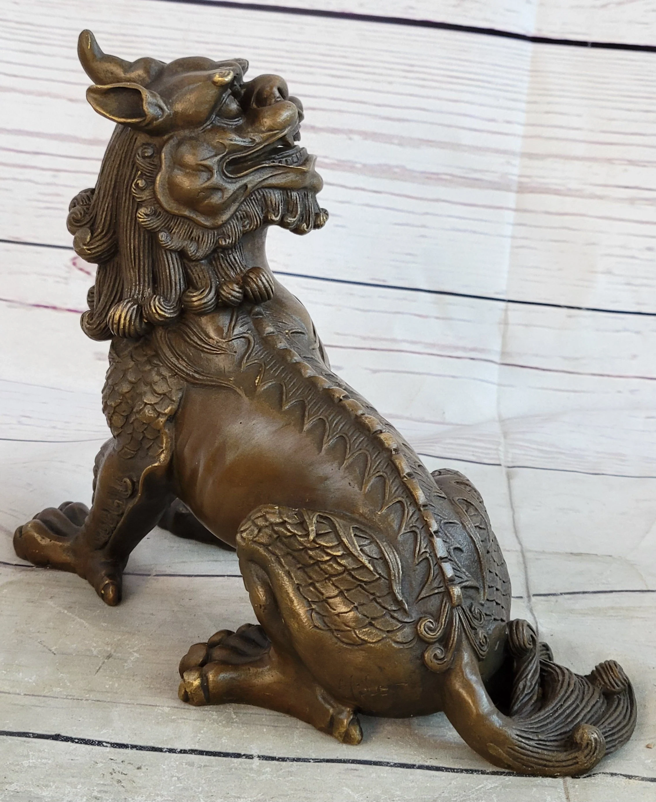 Folk Chinese Bronze Evil Talisman Guardian Door Lion Fu Foo Dog Statue Sale Gift - Image 4