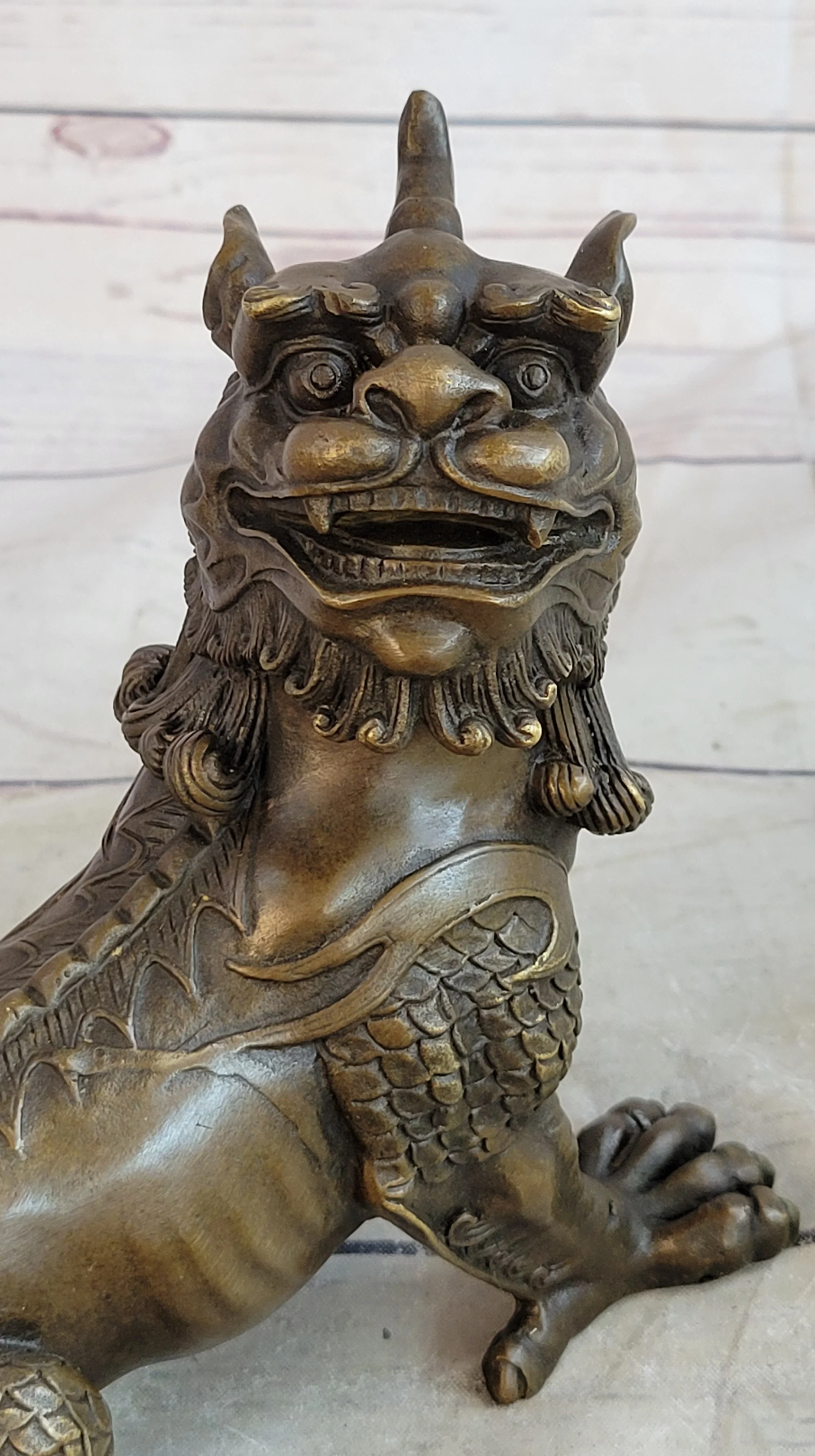 Folk Chinese Bronze Evil Talisman Guardian Door Lion Fu Foo Dog Statue Sale Gift - Image 7