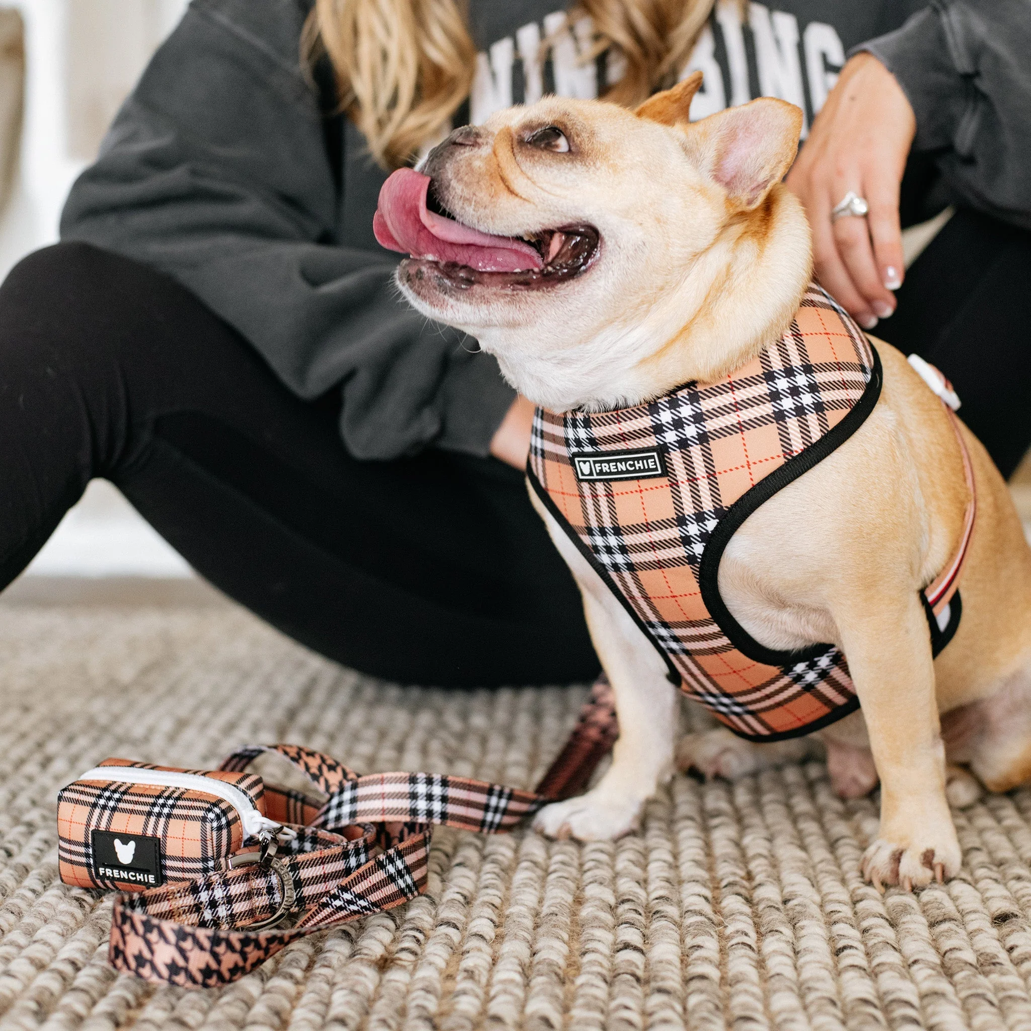Frenchie Poo Bag Holder - Tan Tartan - Image 5