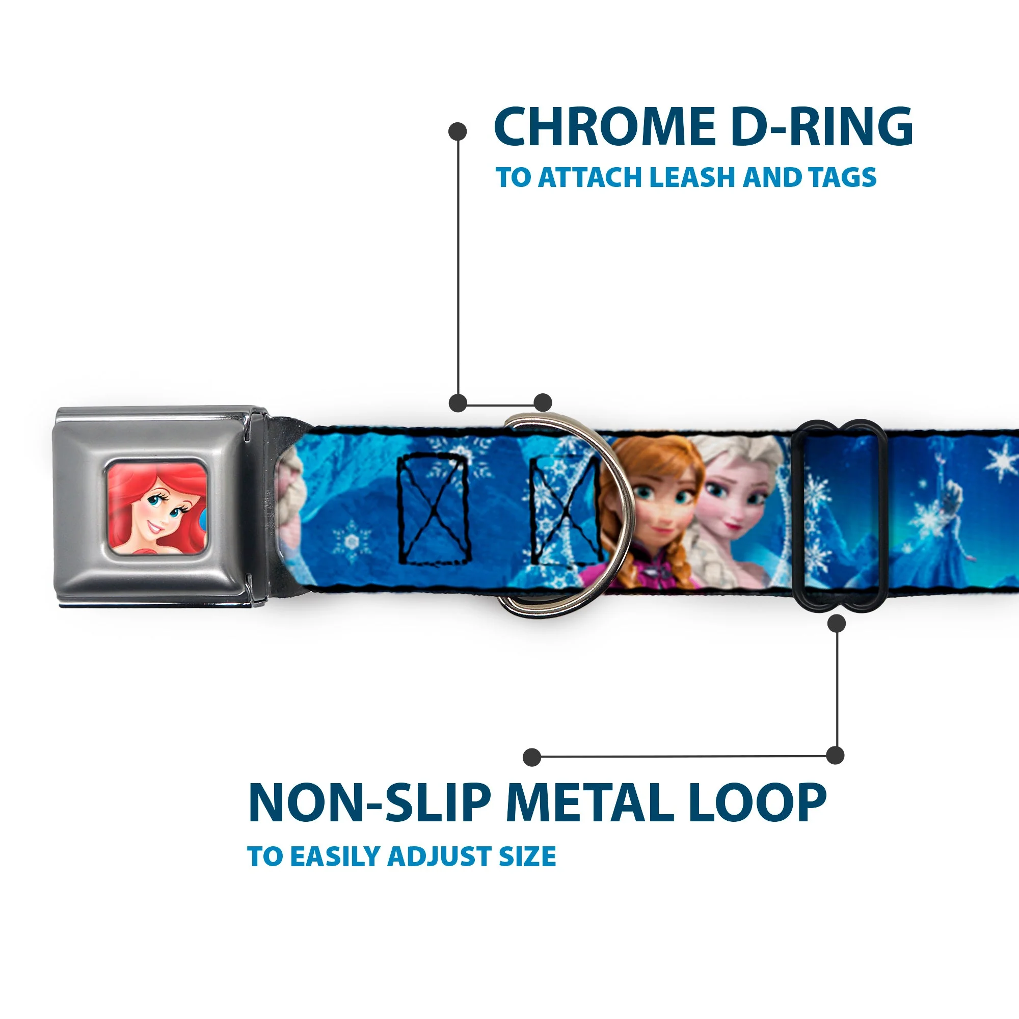 Frozen Elsa the Snow Queen Pose Snowflakes Full Color Blue White Seatbelt Buckle Collar - Anna & Elsa Poses/Castle & Mountains Blues - Image 5