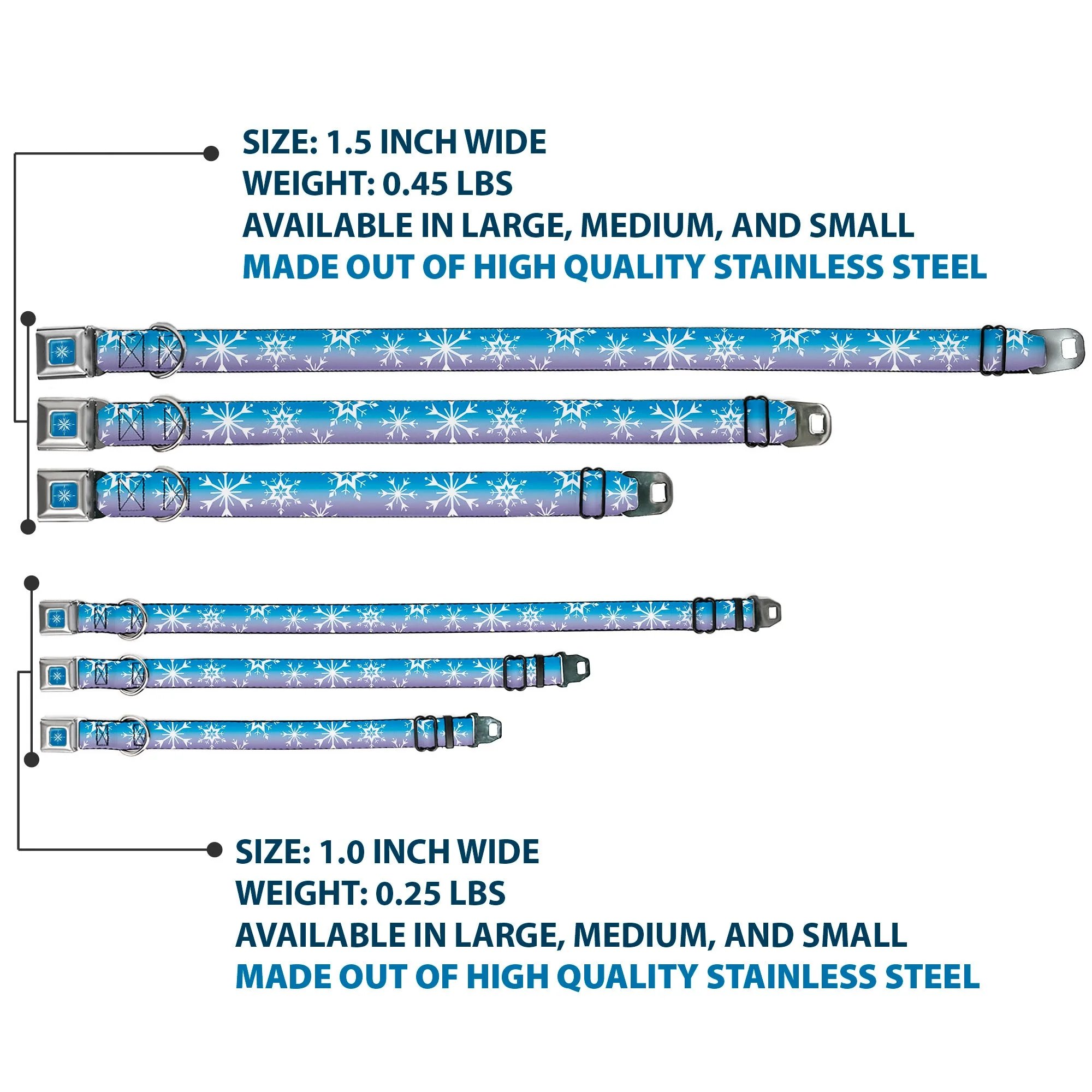 Frozen II Snowflake Full Color Blue/White Seatbelt Buckle Collar - Frozen II Snowflakes Blues/Purples/White - Image 3