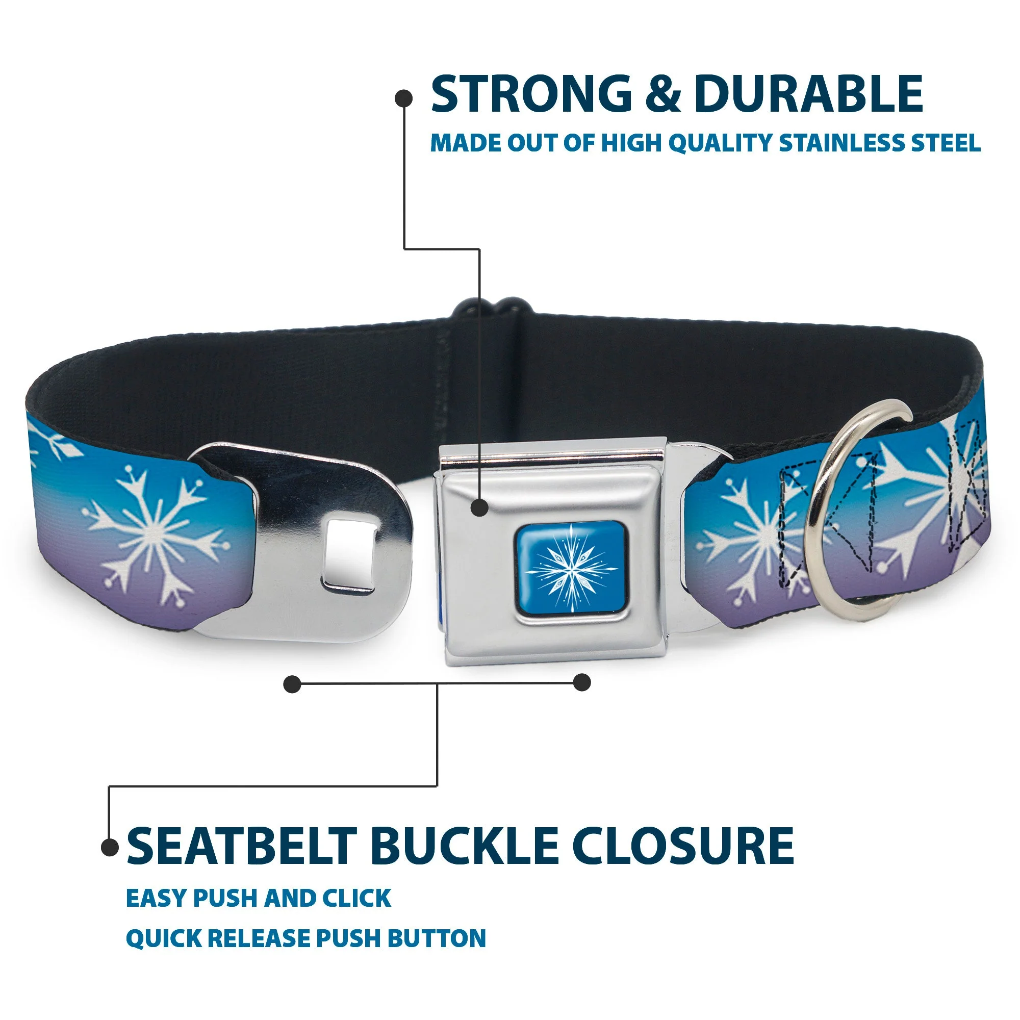 Frozen II Snowflake Full Color Blue/White Seatbelt Buckle Collar - Frozen II Snowflakes Blues/Purples/White - Image 4
