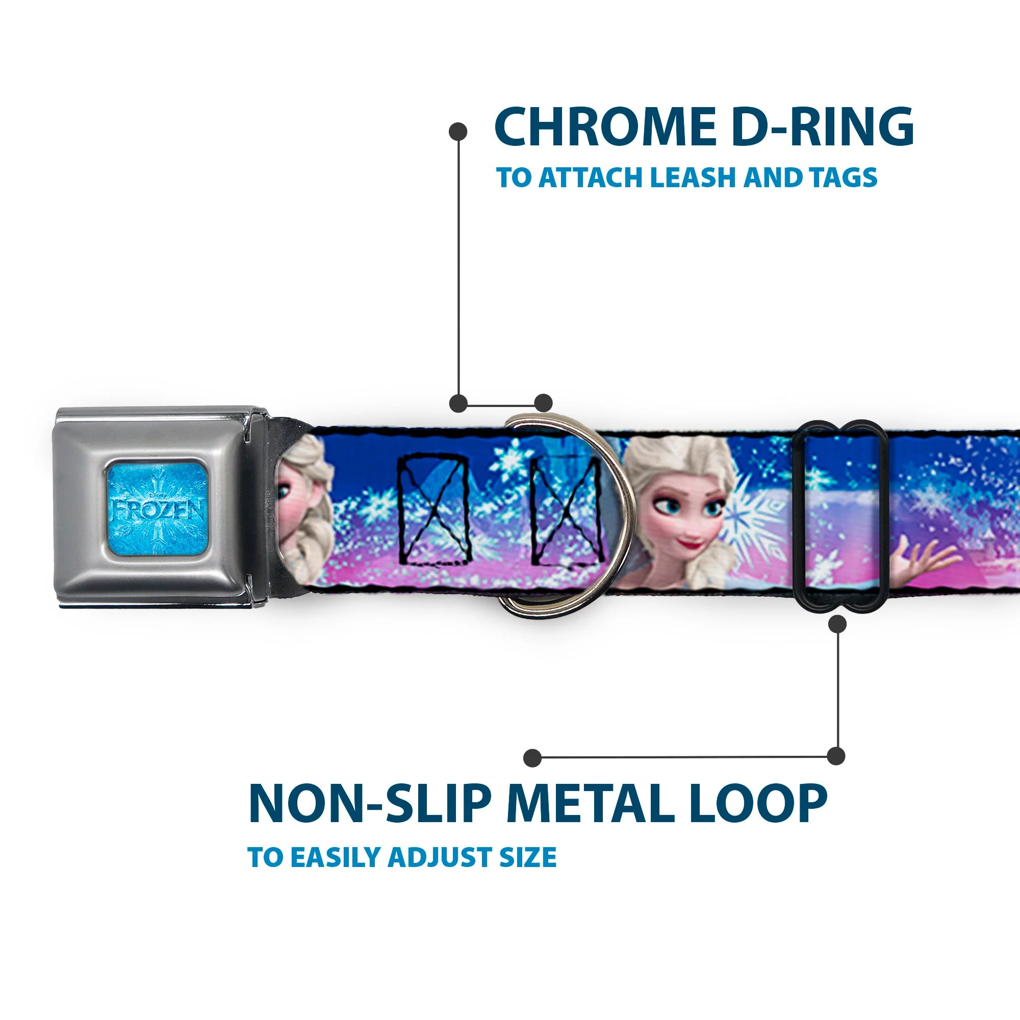 FROZEN Logo Full Color Blues Seatbelt Buckle Collar - Elsa the Snow Queen Poses/Castle & Snowy Mountains Blue-Pink Fade - Image 5