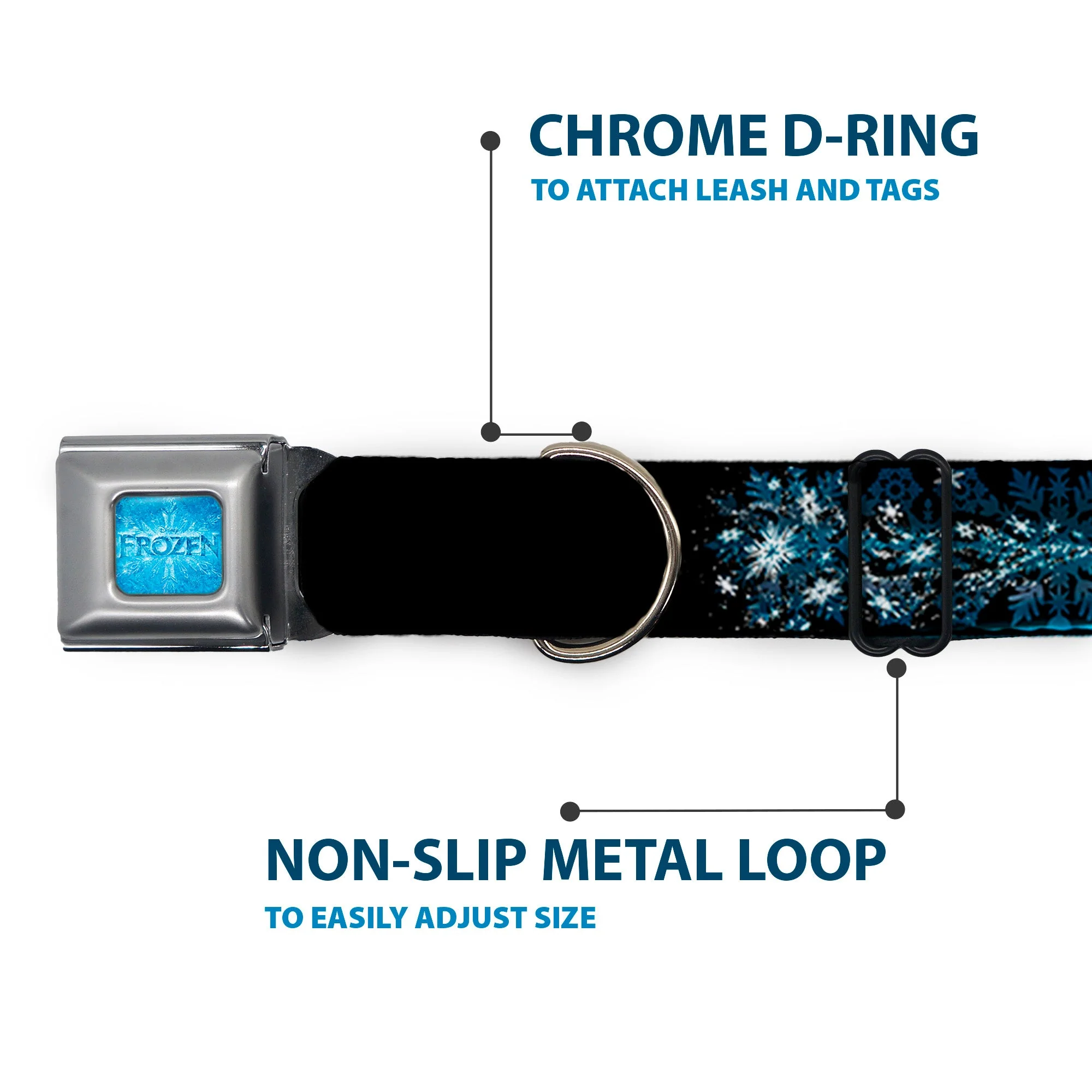 FROZEN Logo Full Color Blues Seatbelt Buckle Collar - Elsa the Snow Queen Poses PERFECT AND POWERFUL Blues/White - Image 5