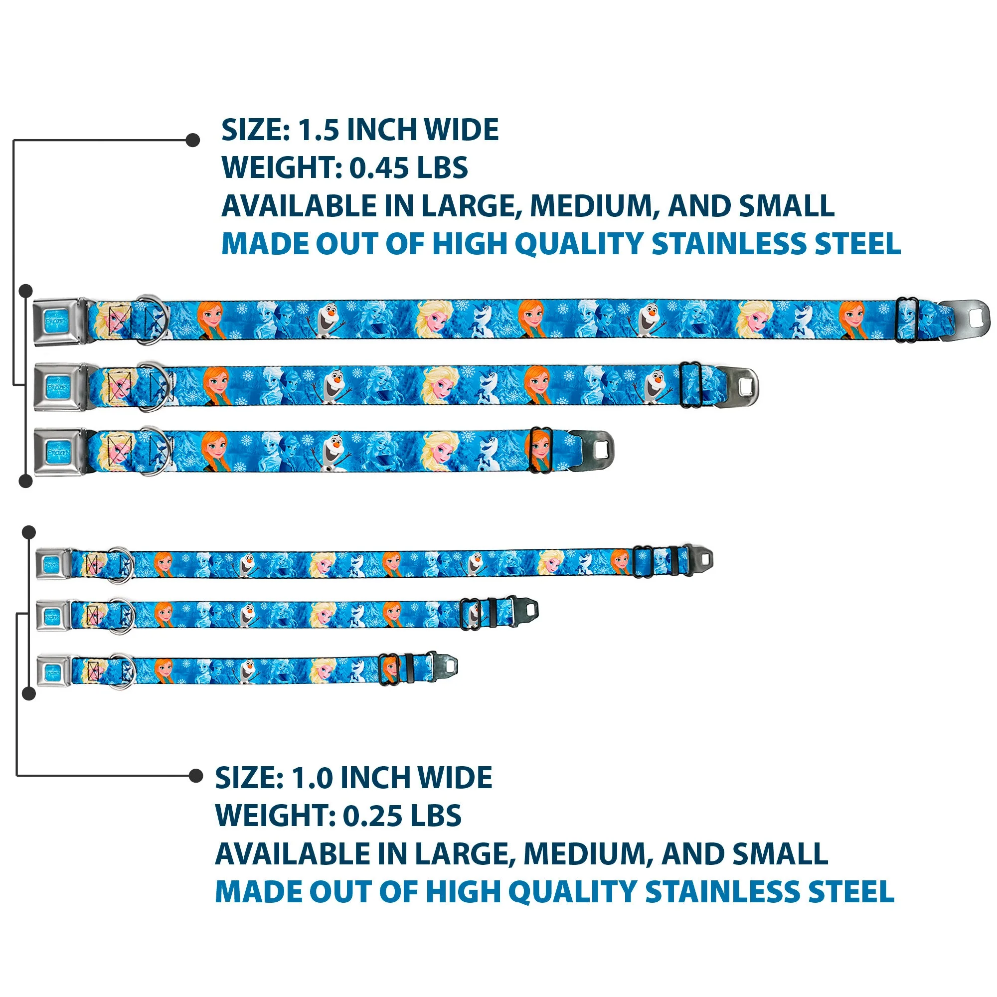 FROZEN Logo Full Color Blues Seatbelt Buckle Collar - Frozen Character Poses Blues - Image 3