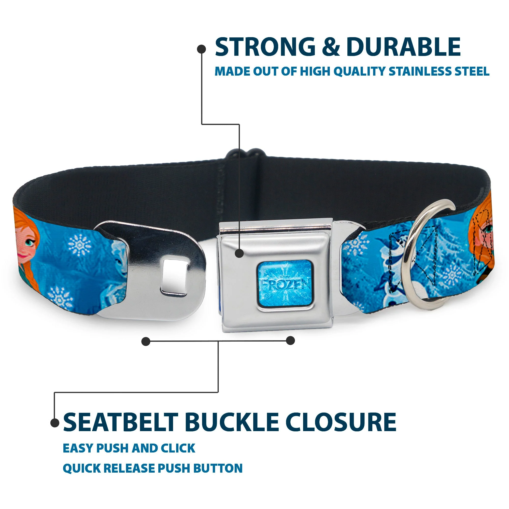 FROZEN Logo Full Color Blues Seatbelt Buckle Collar - Frozen Character Poses Blues - Image 4