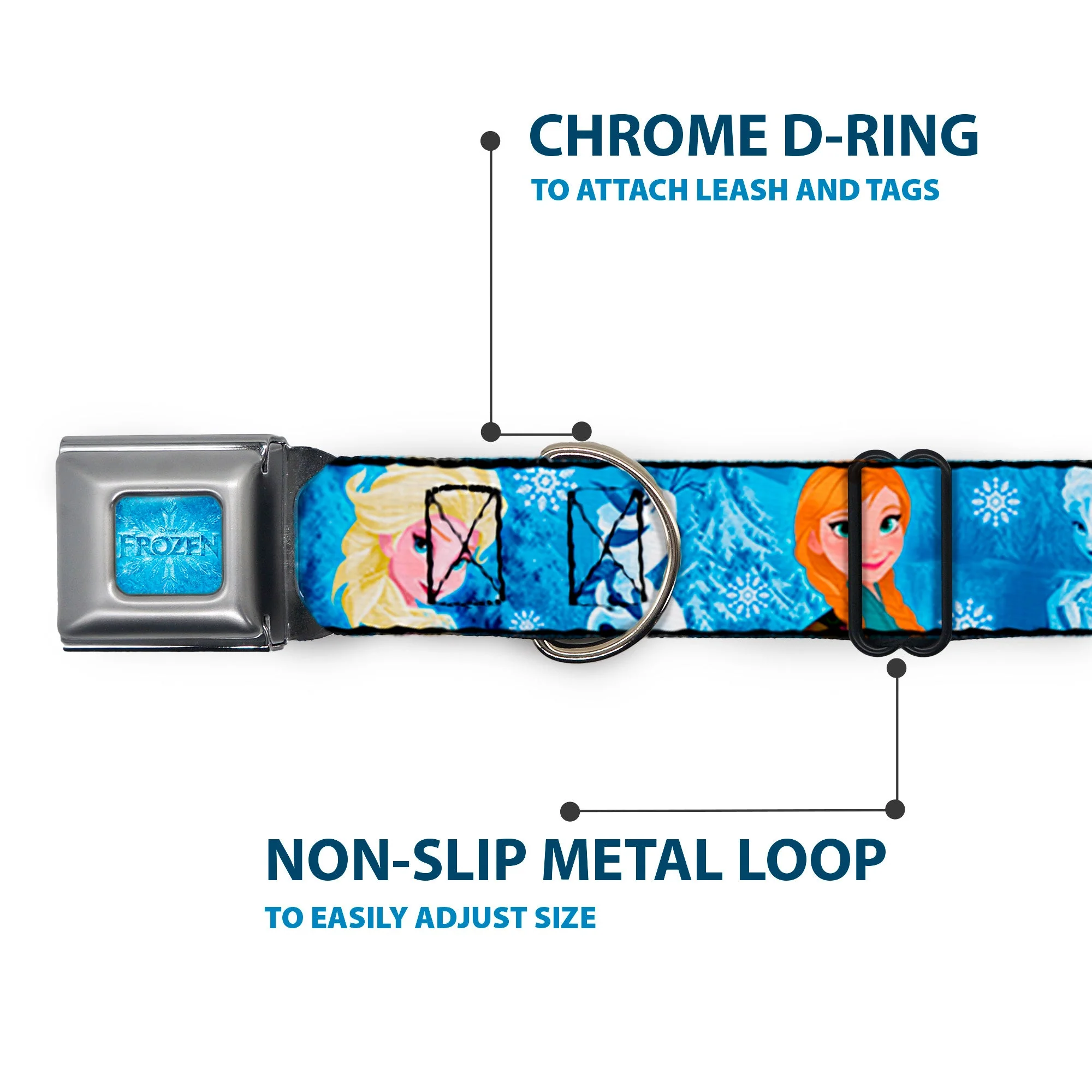 FROZEN Logo Full Color Blues Seatbelt Buckle Collar - Frozen Character Poses Blues - Image 5