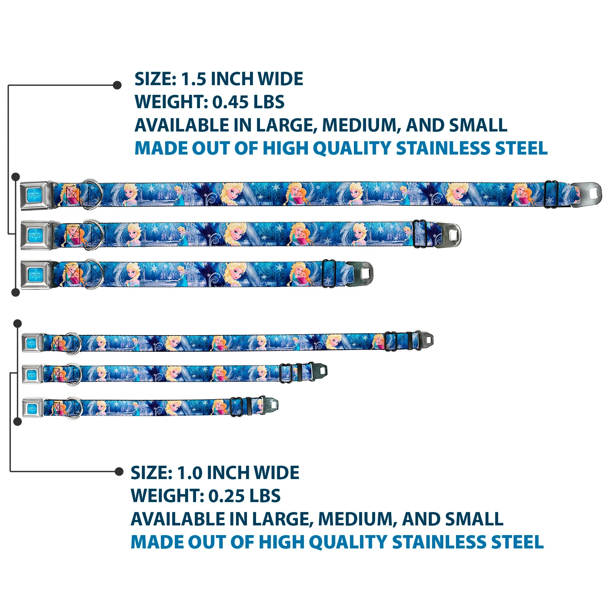 FROZEN Logo Full Color Blues Seatbelt Buckle Collar - Frozen Elsa the Snow Queen Poses/Snowflakes - Image 3