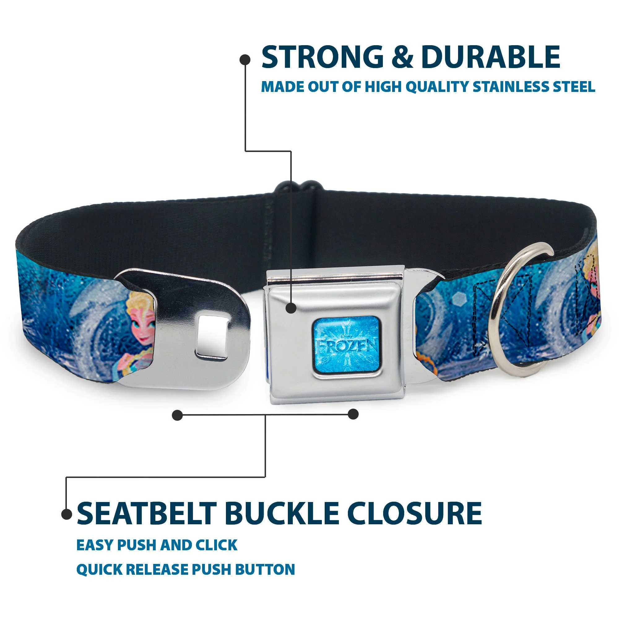 FROZEN Logo Full Color Blues Seatbelt Buckle Collar - Frozen Elsa the Snow Queen Poses/Snowflakes - Image 4