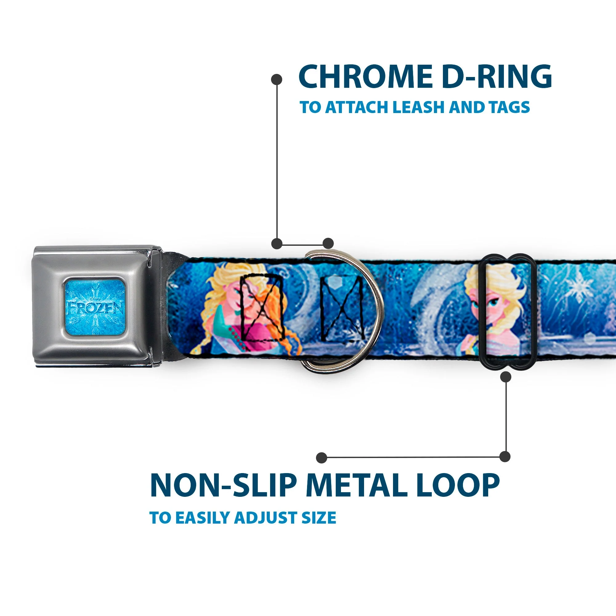FROZEN Logo Full Color Blues Seatbelt Buckle Collar - Frozen Elsa the Snow Queen Poses/Snowflakes - Image 5