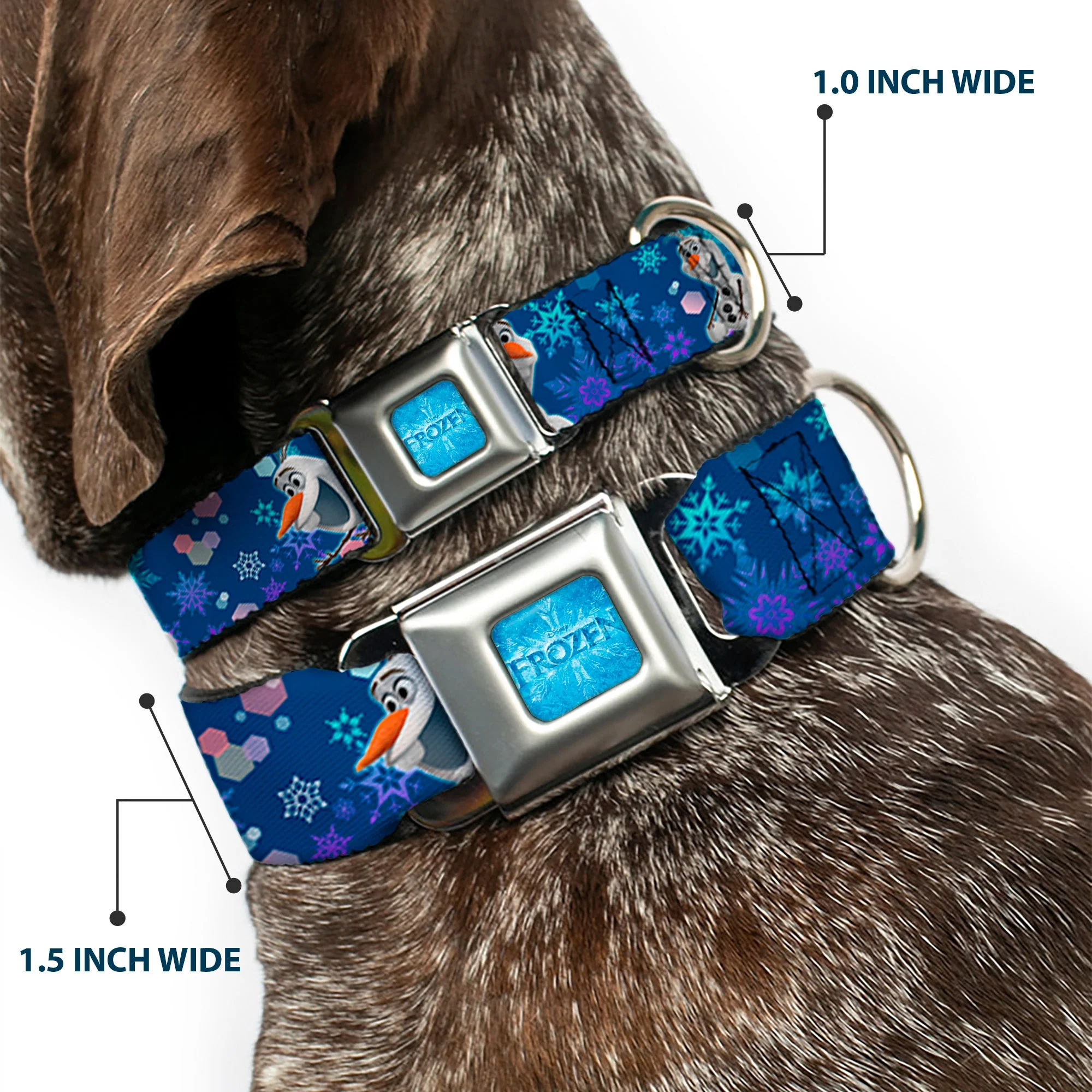 FROZEN Logo Full Color Blues Seatbelt Buckle Collar - Frozen Olaf Poses/Snowflakes Blues - Image 2