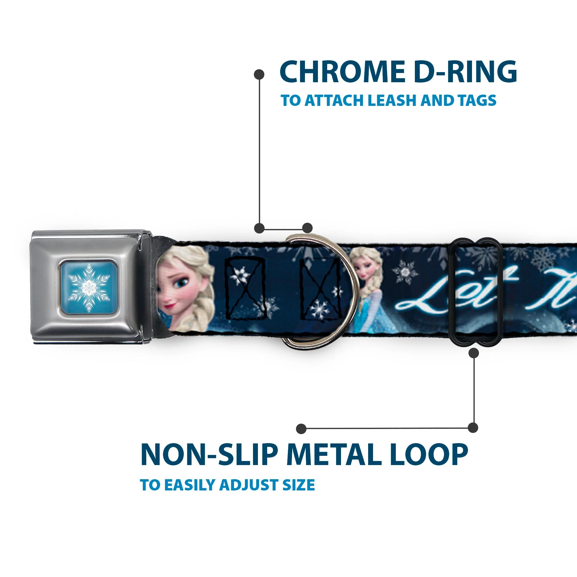 Frozen Snowflake Full Color Blue White Seatbelt Buckle Collar - Elsa the Snow Queen Poses/Snowflakes LET IT GO Blues/White - Image 5