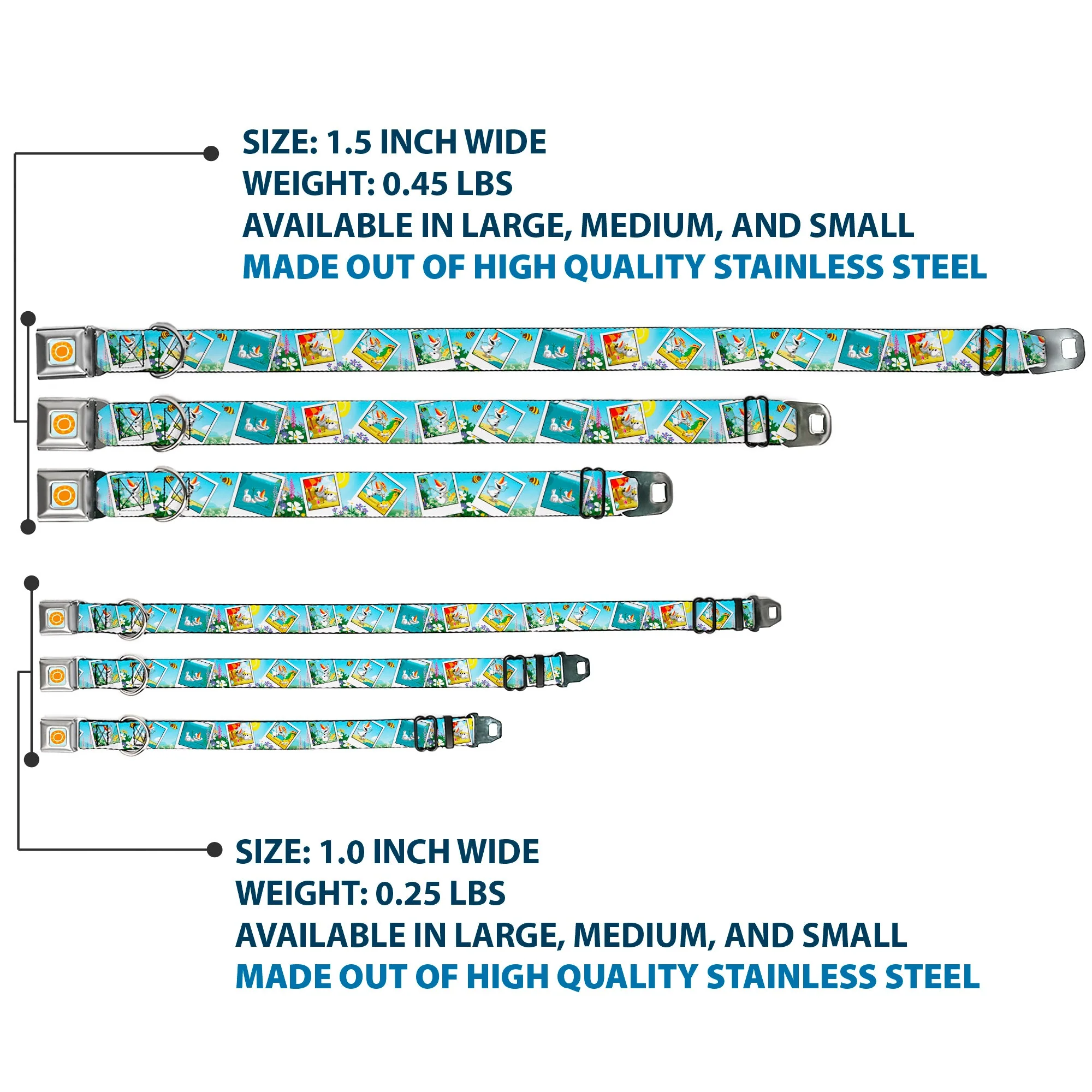 Frozen Sun Full Color Blue/Yellows Seatbelt Buckle Collar - Olaf Summertime Snapshots - Image 3