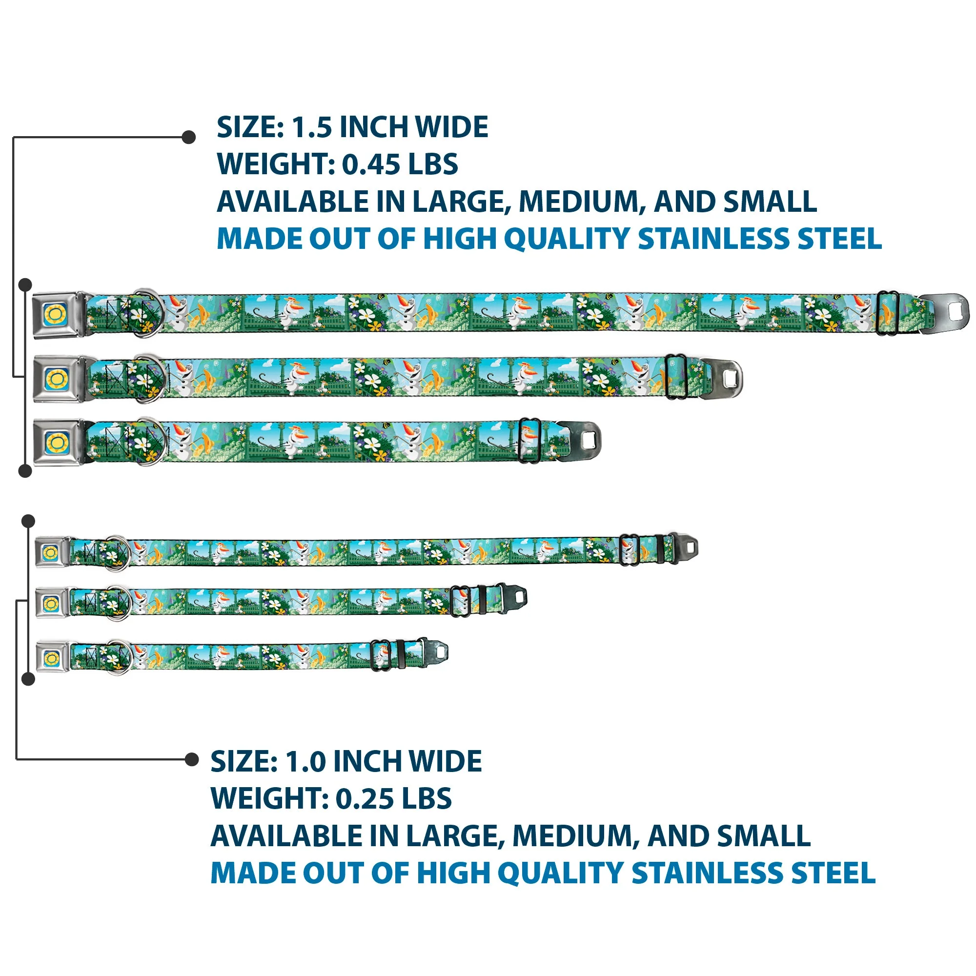 Frozen Sun2 Royal Full Color Blue/Yellows Seatbelt Buckle Collar - Olaf Garden Scenes - Image 3