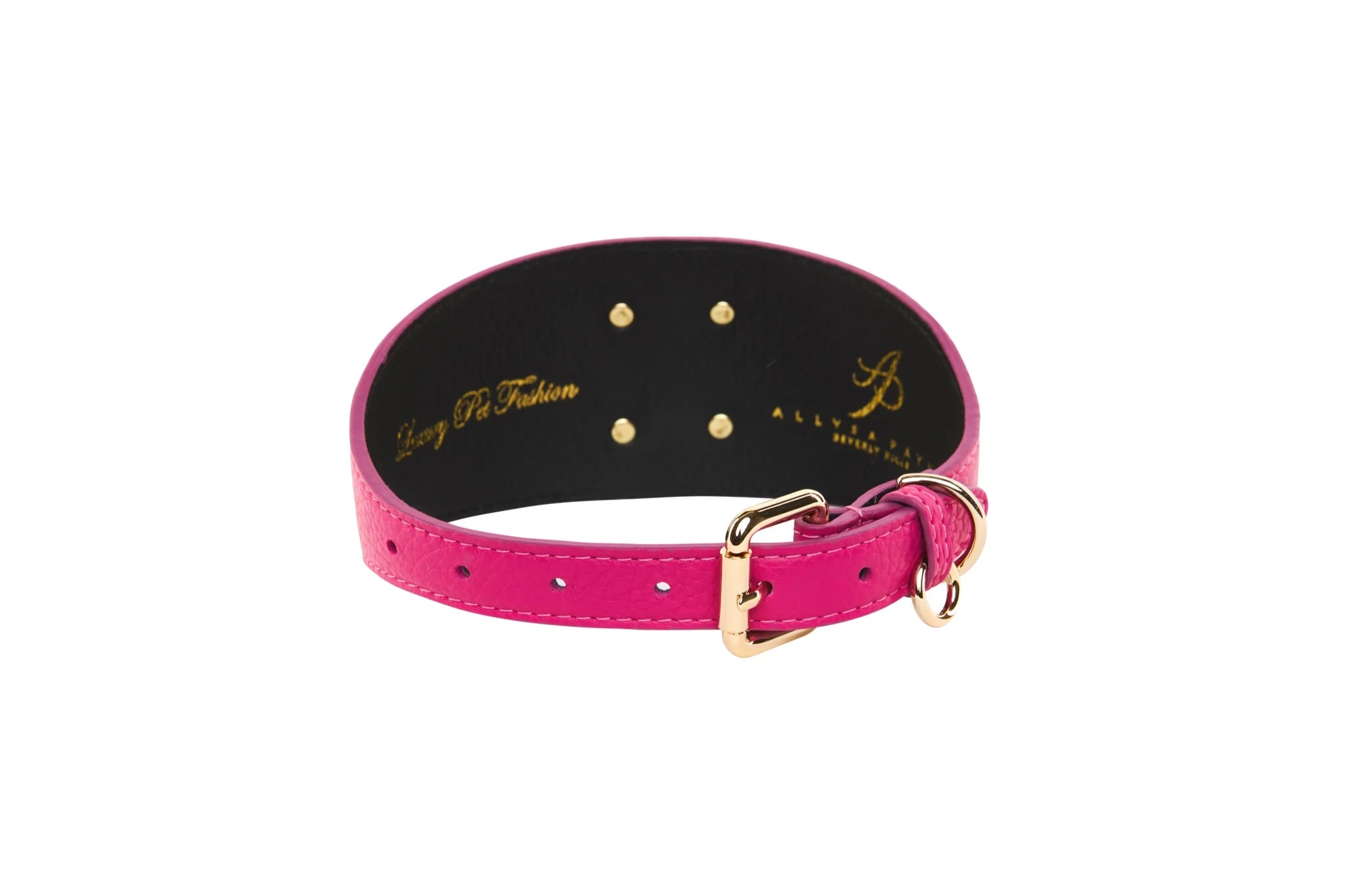 Fuchsia Pink Italian Leather 3” Wide Style Collar With Custom Large Gold Rivet - Image 3